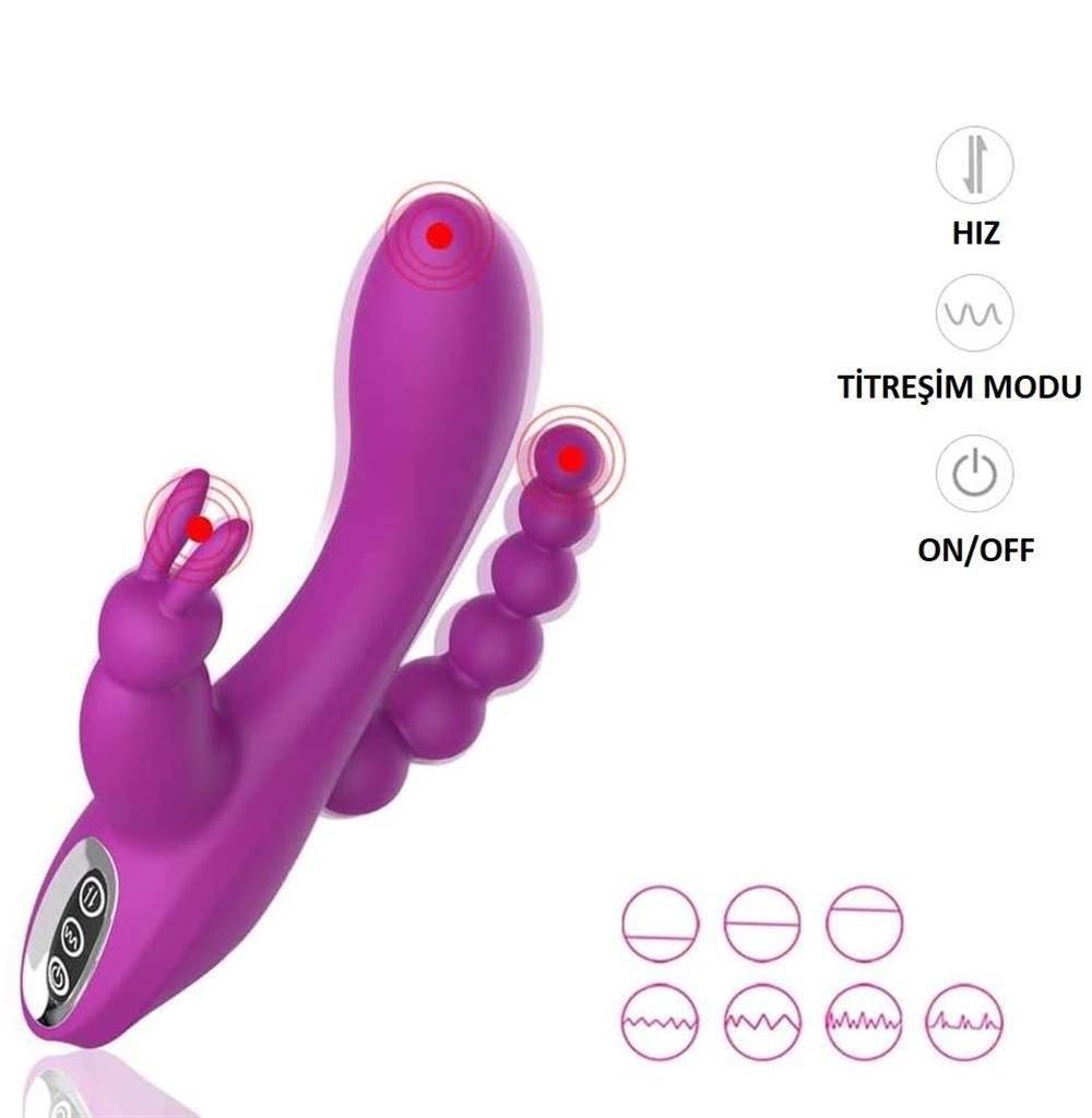 USB Şarjlı Klitoral & Anal Uyarıcılı Teknolojik Vibratör - Mor