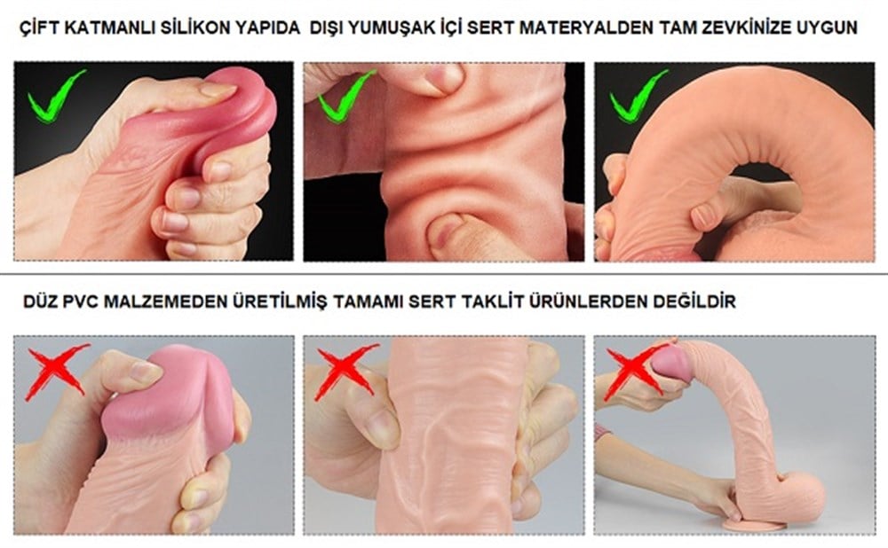 Yeni Nesil Çift Katmanlı 30,5 cm Realistik Dev Dildo Penis