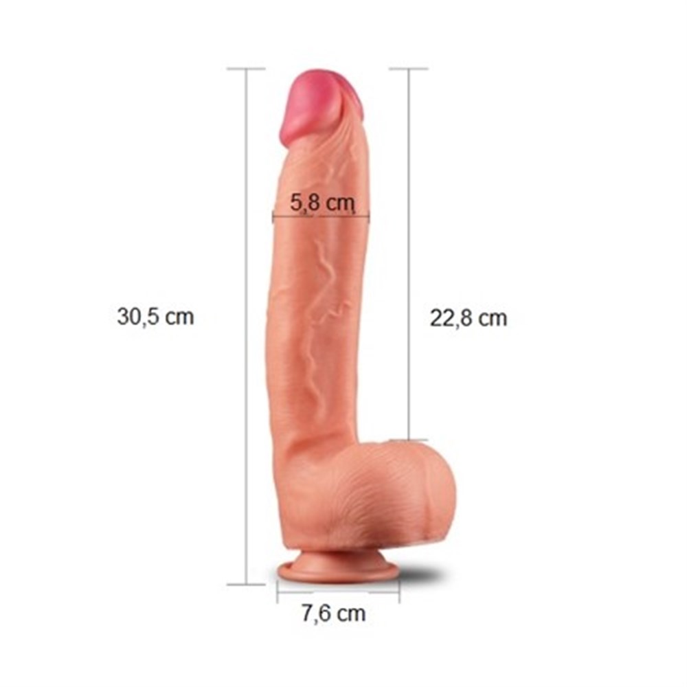 Yeni Nesil Çift Katmanlı 30,5 cm Realistik Dildo Penis