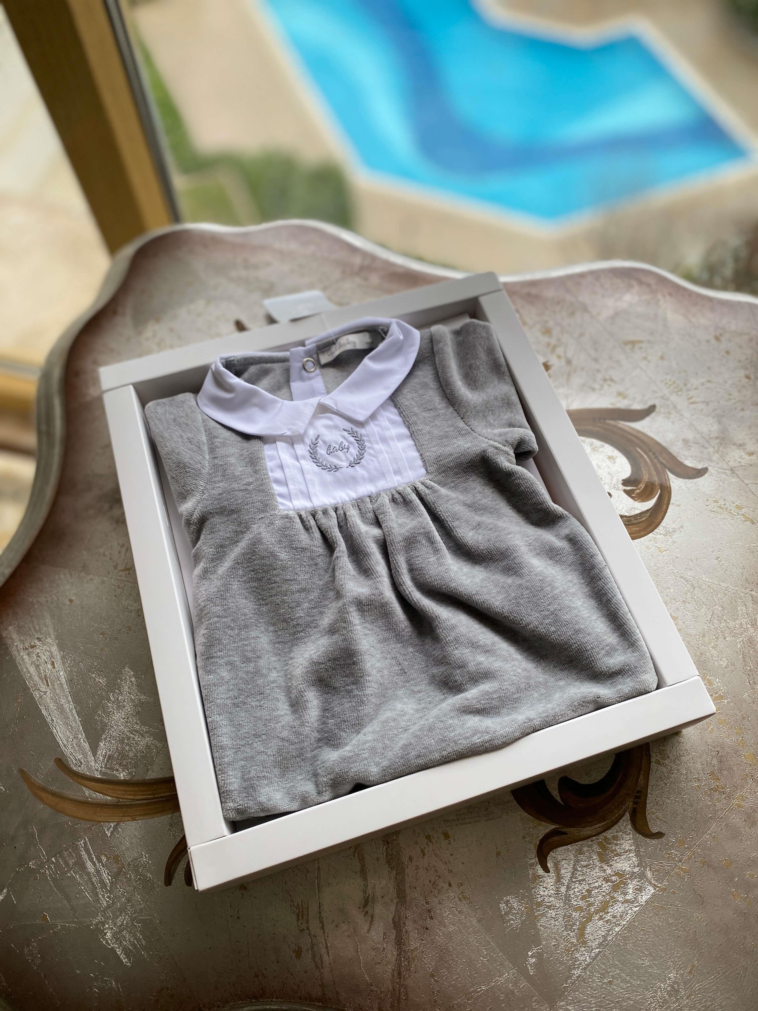 İDİLBABY NAKIŞLI GRİ KADİFE TULUM