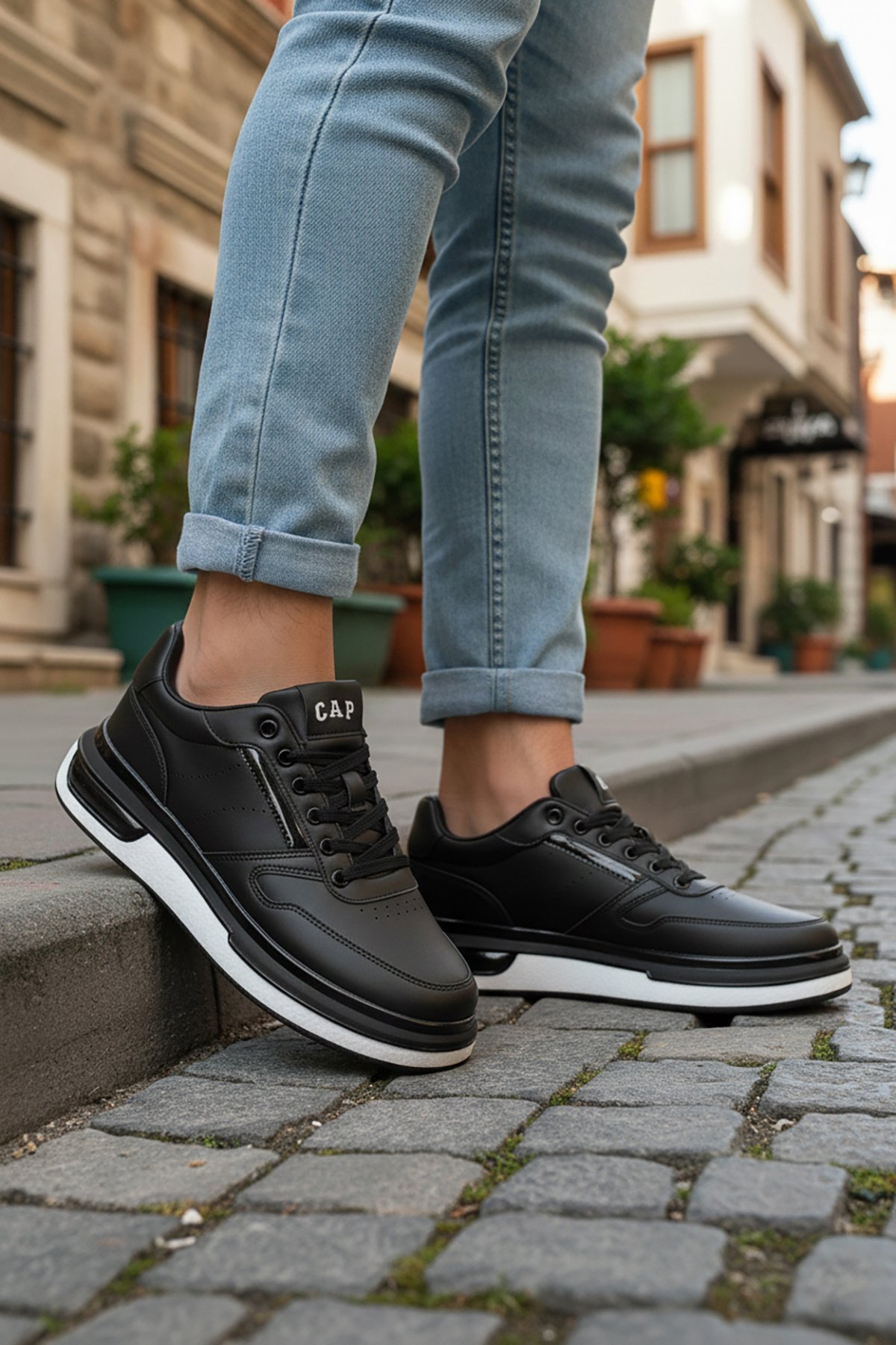 Cap 2040 Erkek Klasik Sneaker Siyah - Beyaz