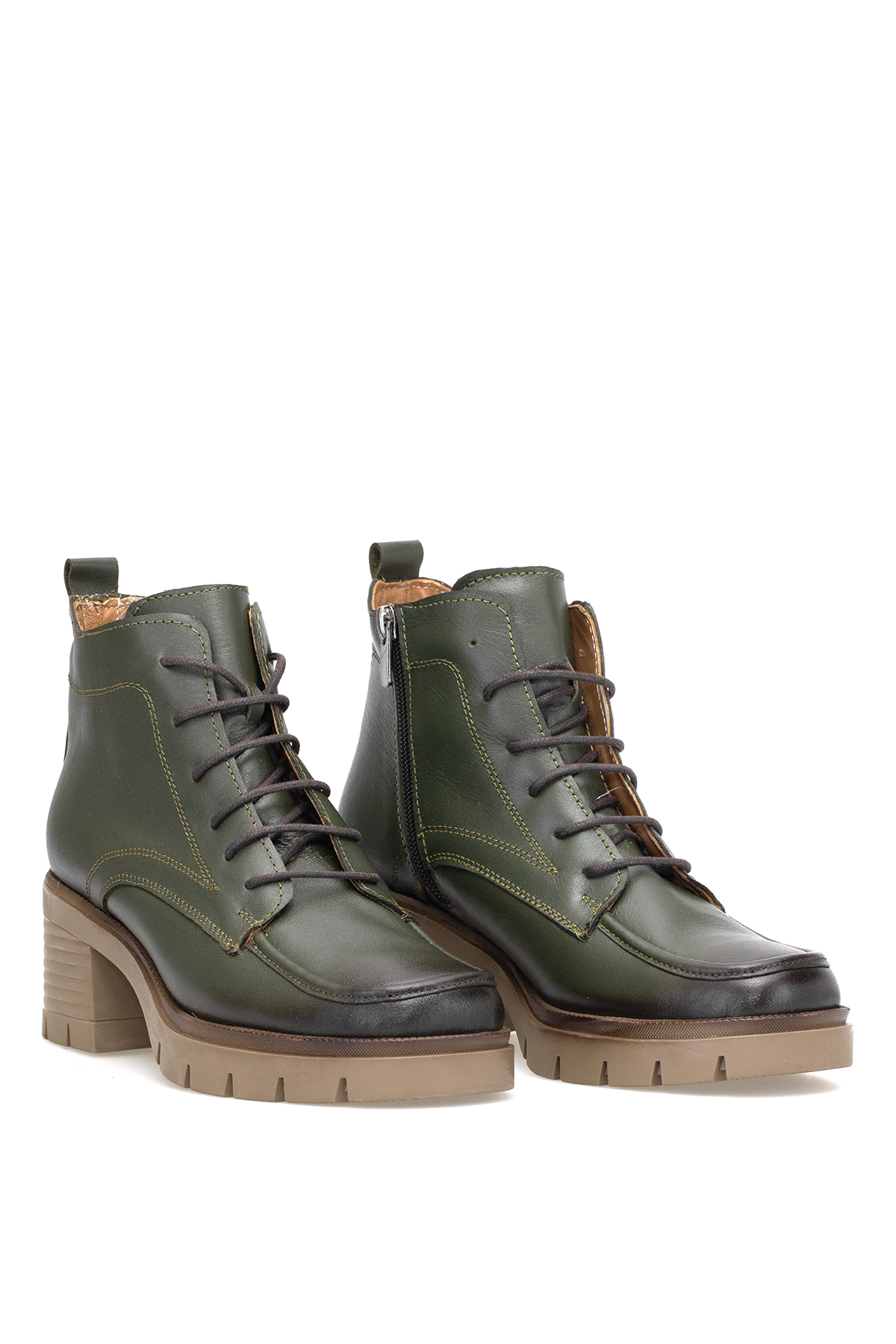 Elit Alvarine Kadın Hakiki Deri Topuklu Bot Haki