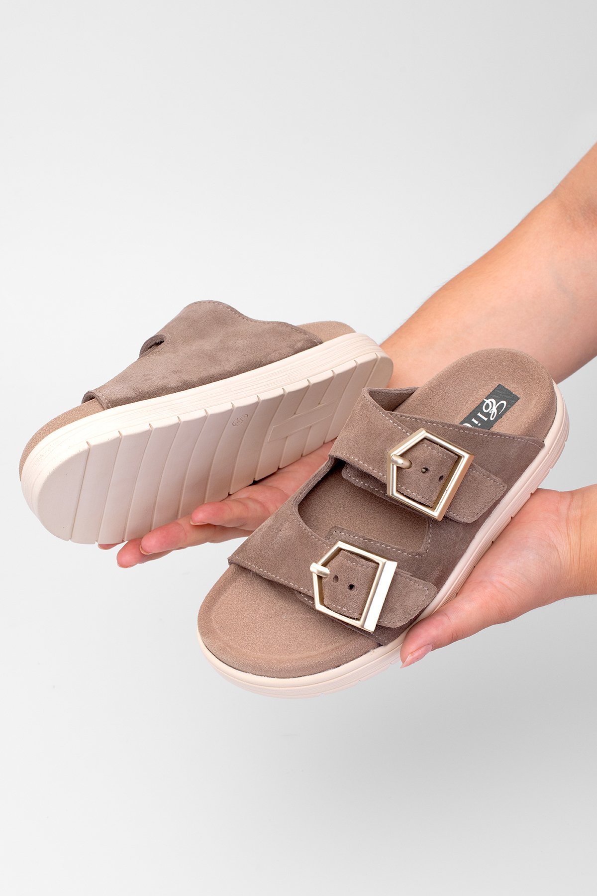 Elit Amoretta Kadın Hakiki Deri Düz Terlik Vizon