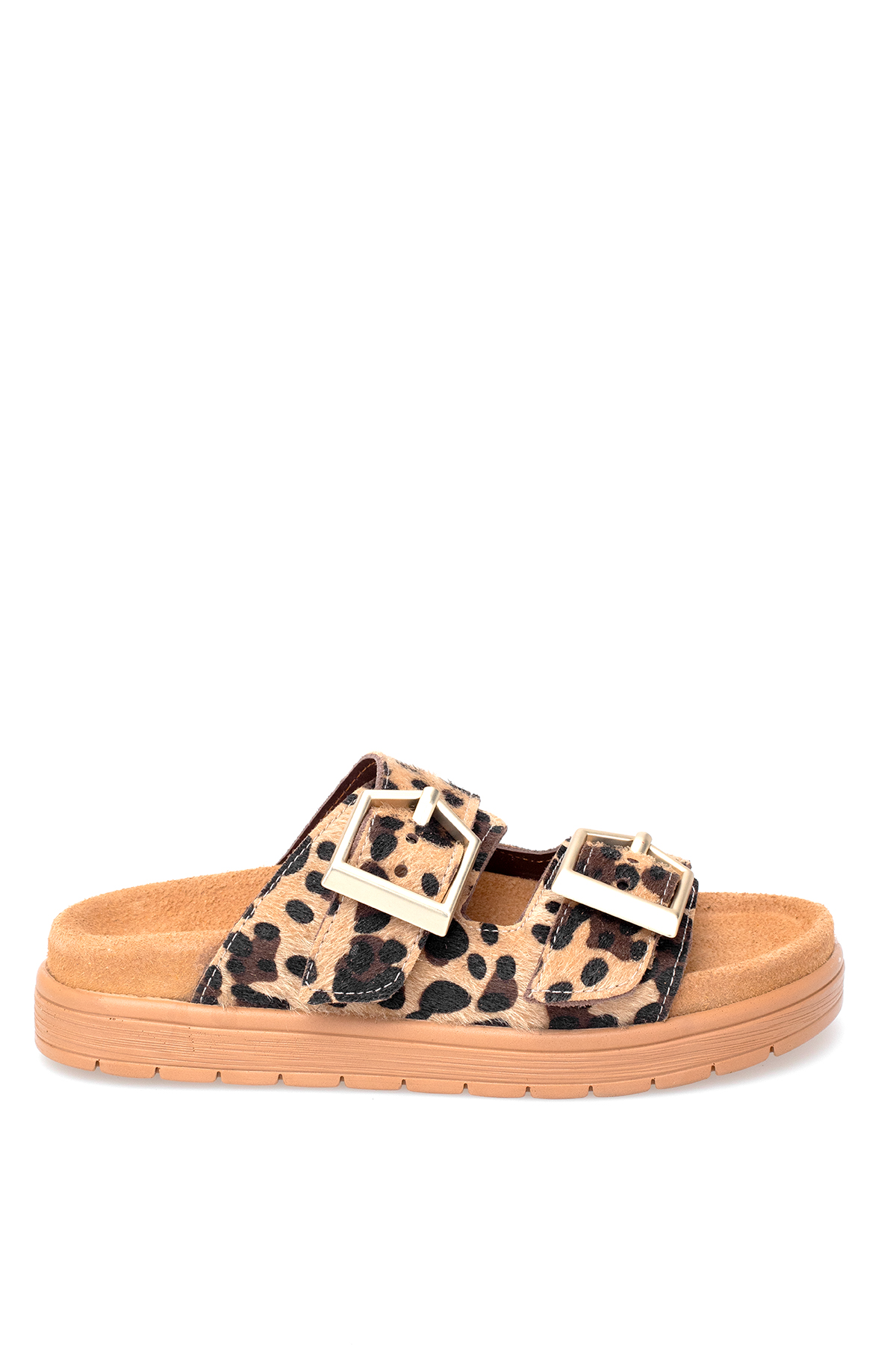 Elit Amoretta Kadın Hakiki Deri Düz Terlik Leopar