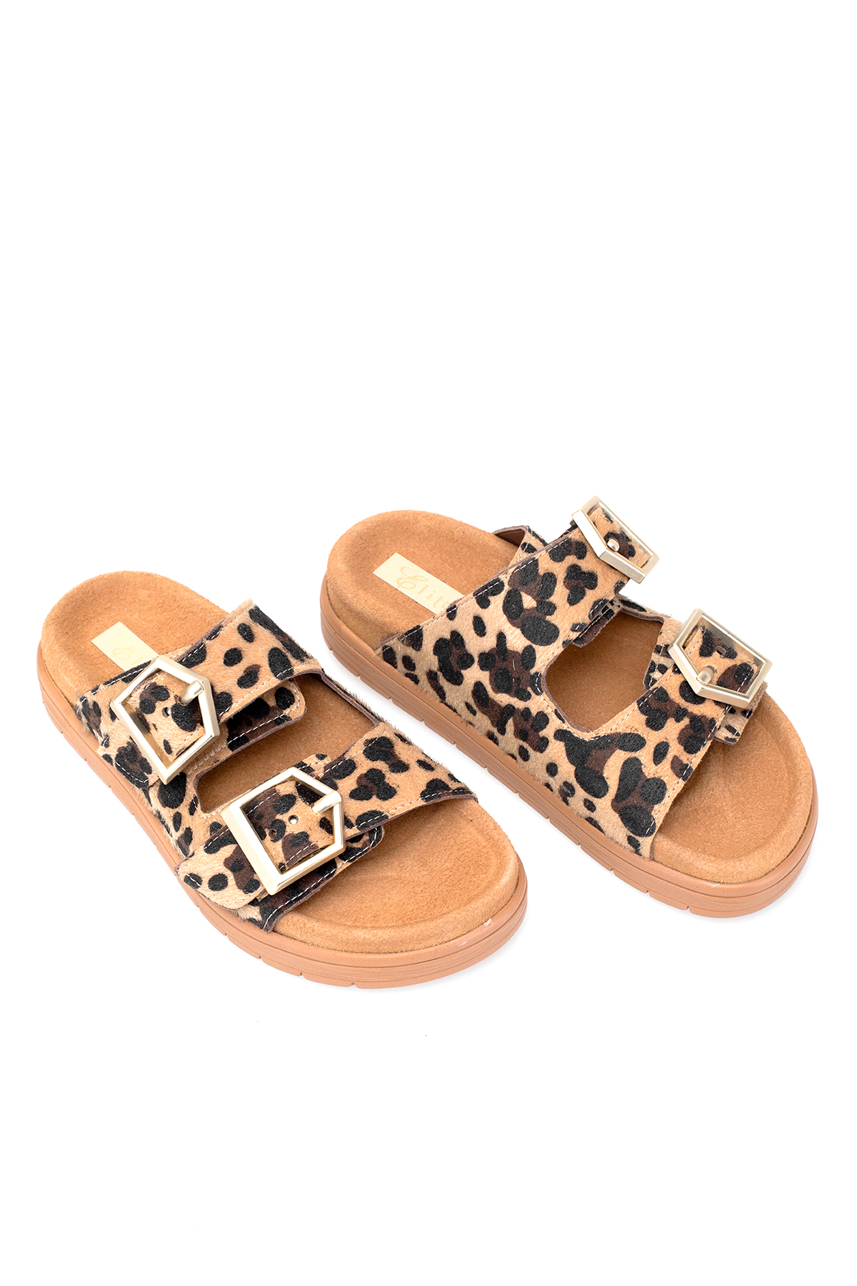 Elit Amoretta Kadın Hakiki Deri Düz Terlik Leopar