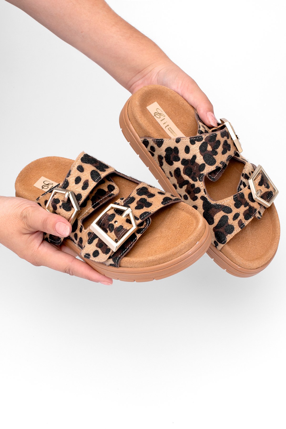 Elit Amoretta Kadın Hakiki Deri Düz Terlik Leopar