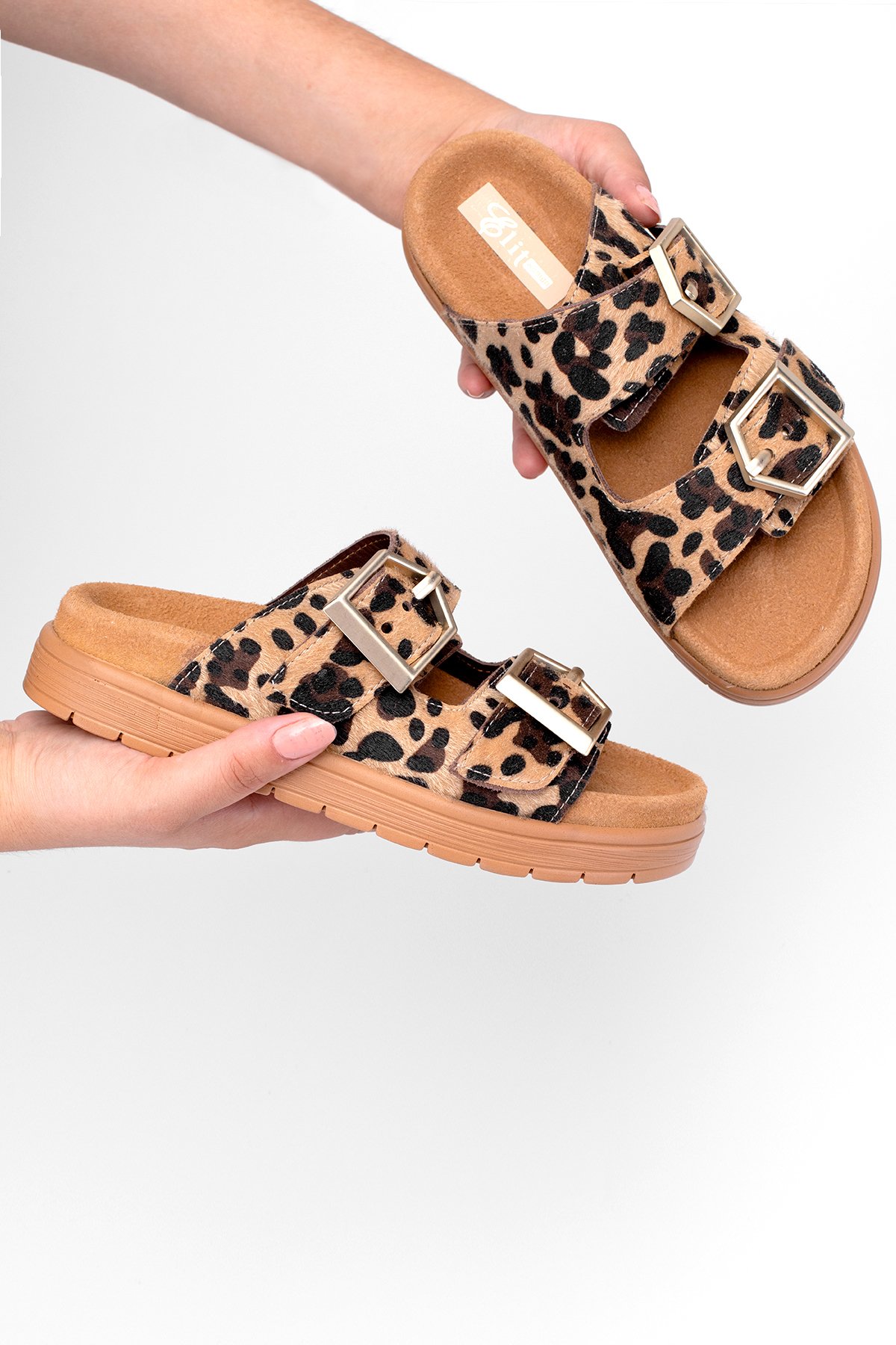Elit Amoretta Kadın Hakiki Deri Düz Terlik Leopar