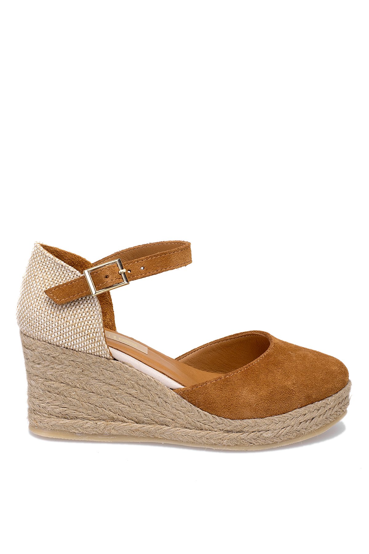 Elit Anastelle Kadın Hakiki Süet Deri Dolgu Topuk Sandalet Taba