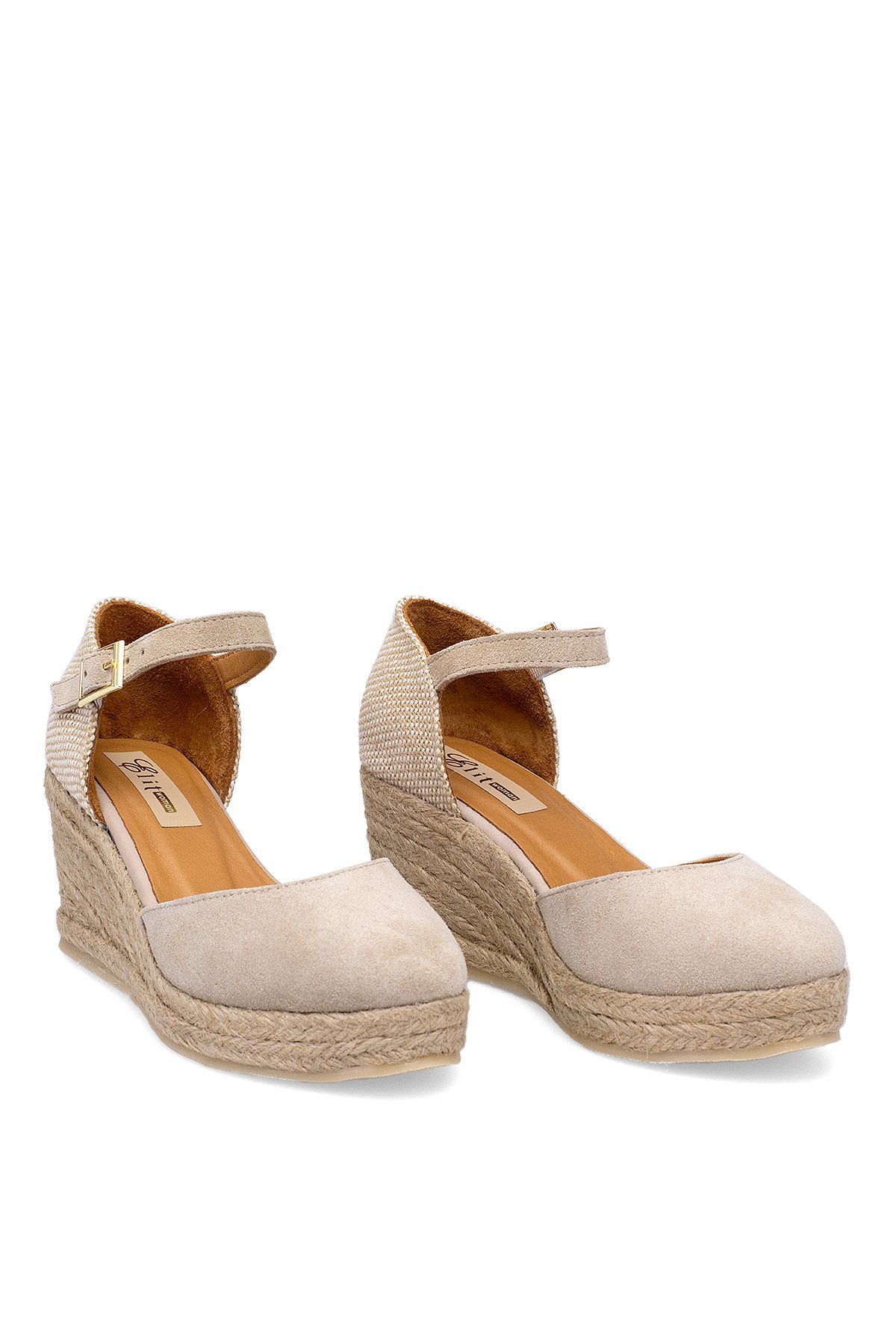 Elit Anastelle Kadın Hakiki Süet Deri Dolgu Topuk Sandalet Bej