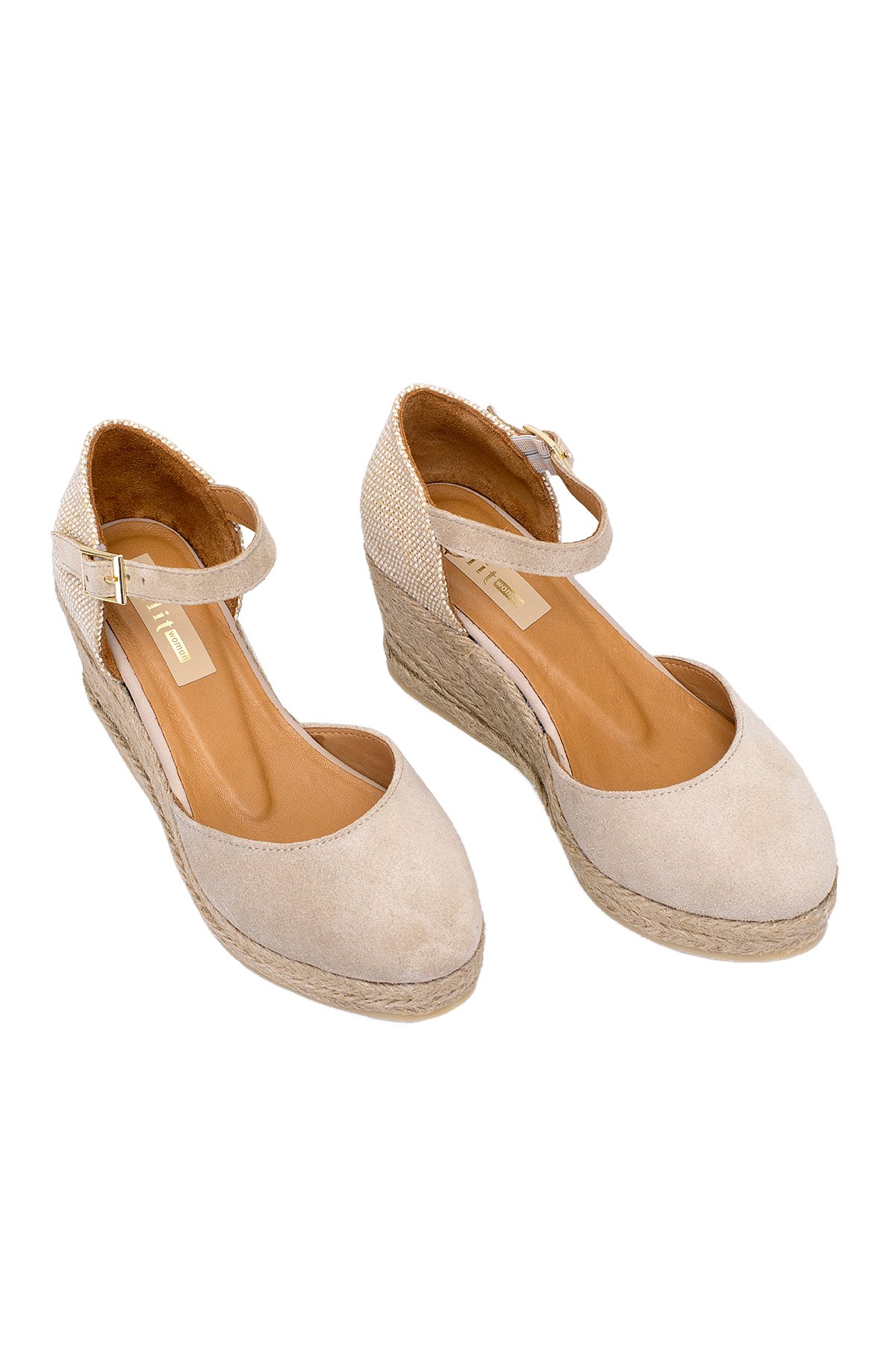 Elit Anastelle Kadın Hakiki Süet Deri Dolgu Topuk Sandalet Bej