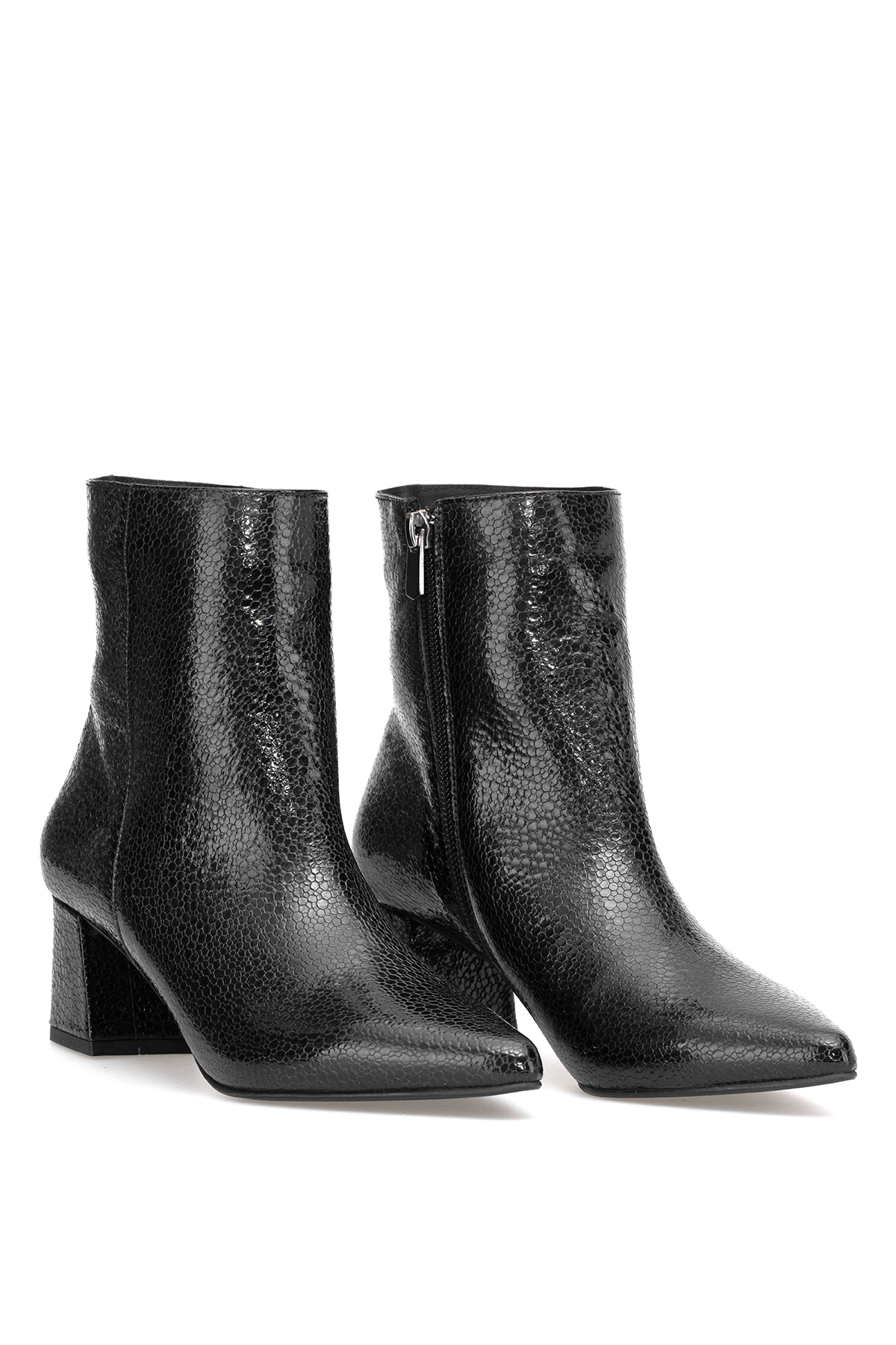 Elit Arabella Kadın Hakiki Rugan Deri Klasik Topuklu Bot Siyah