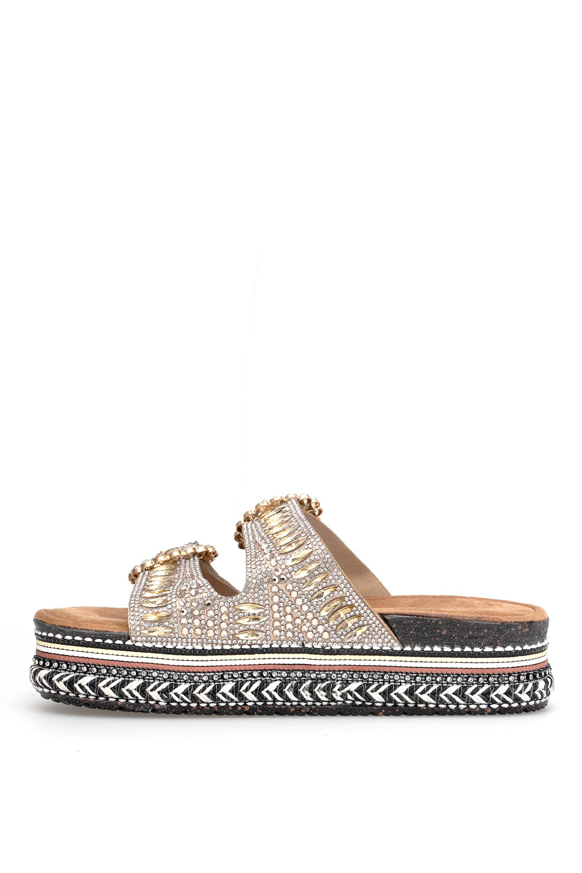 Elit BTBSJ02 Kadın Taşlı Düz Terlik  Altın