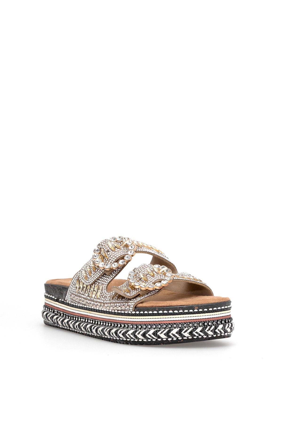 Elit BTBSJ02 Kadın Taşlı Düz Terlik  Altın