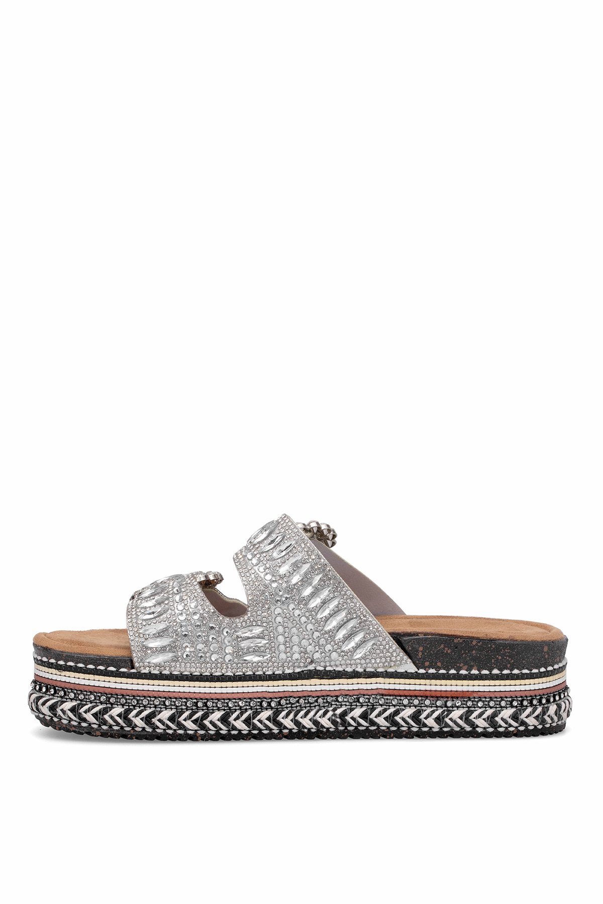 Elit BTBSJ02 Kadın Taşlı Düz Terlik  Gümüş