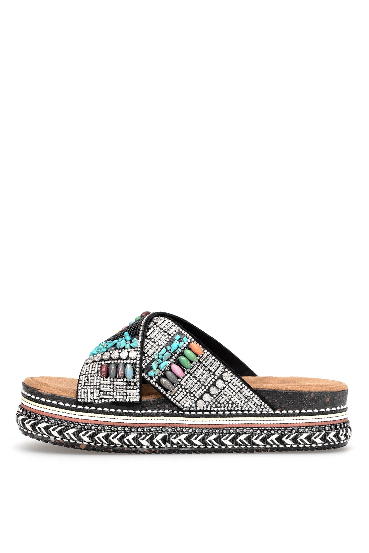 Elit BTBSJ03 Kadın Taşlı Düz Terlik  Siyah