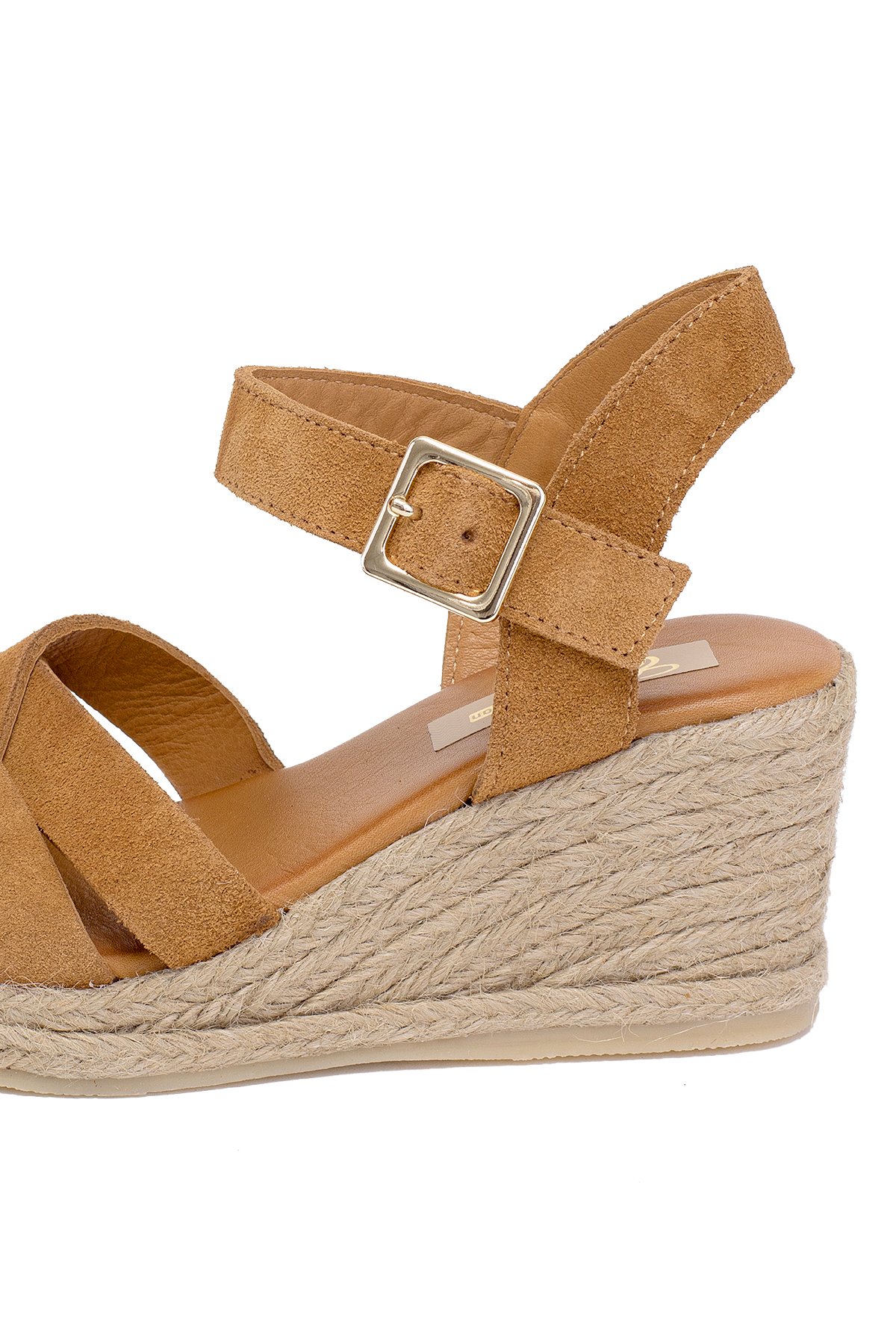 Elit Delina Kadın Hakiki Süet Deri Dolgu Topuk Sandalet Taba