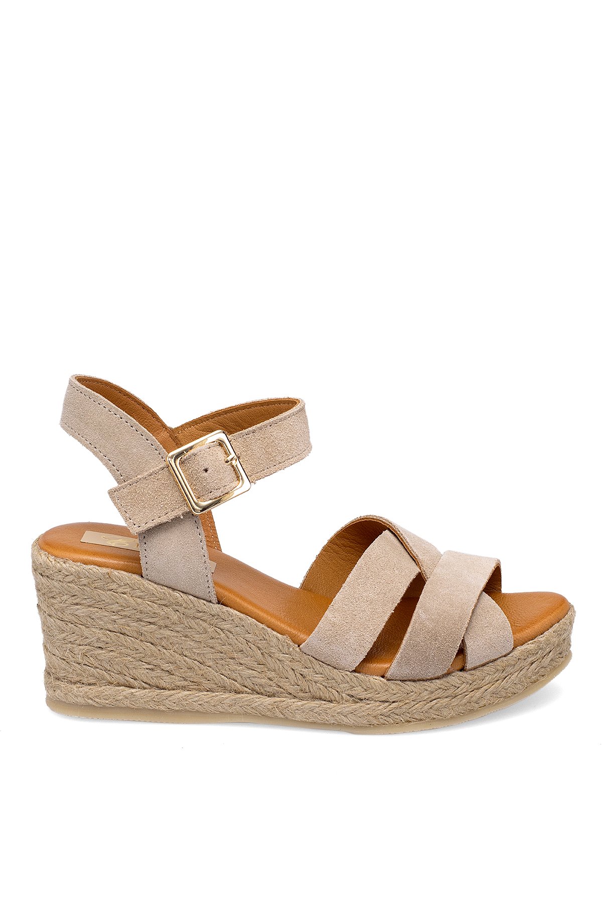 Elit Delina Kadın Hakiki Süet Deri Dolgu Topuk Sandalet Bej