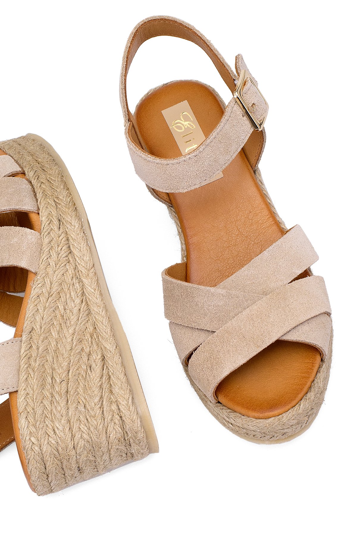 Elit Delina Kadın Hakiki Süet Deri Dolgu Topuk Sandalet Bej