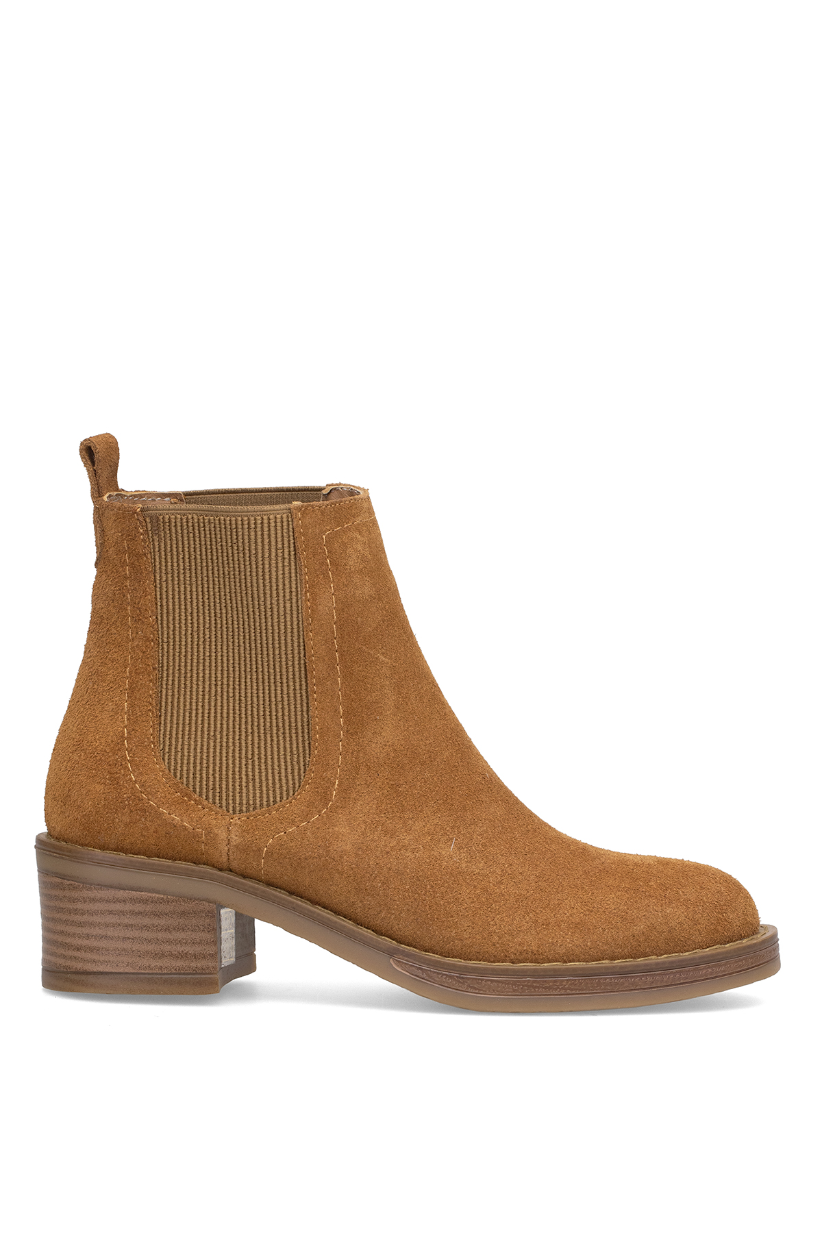 Elit Evelindra Kadın Hakiki Süet Deri Chelsea Bot Taba