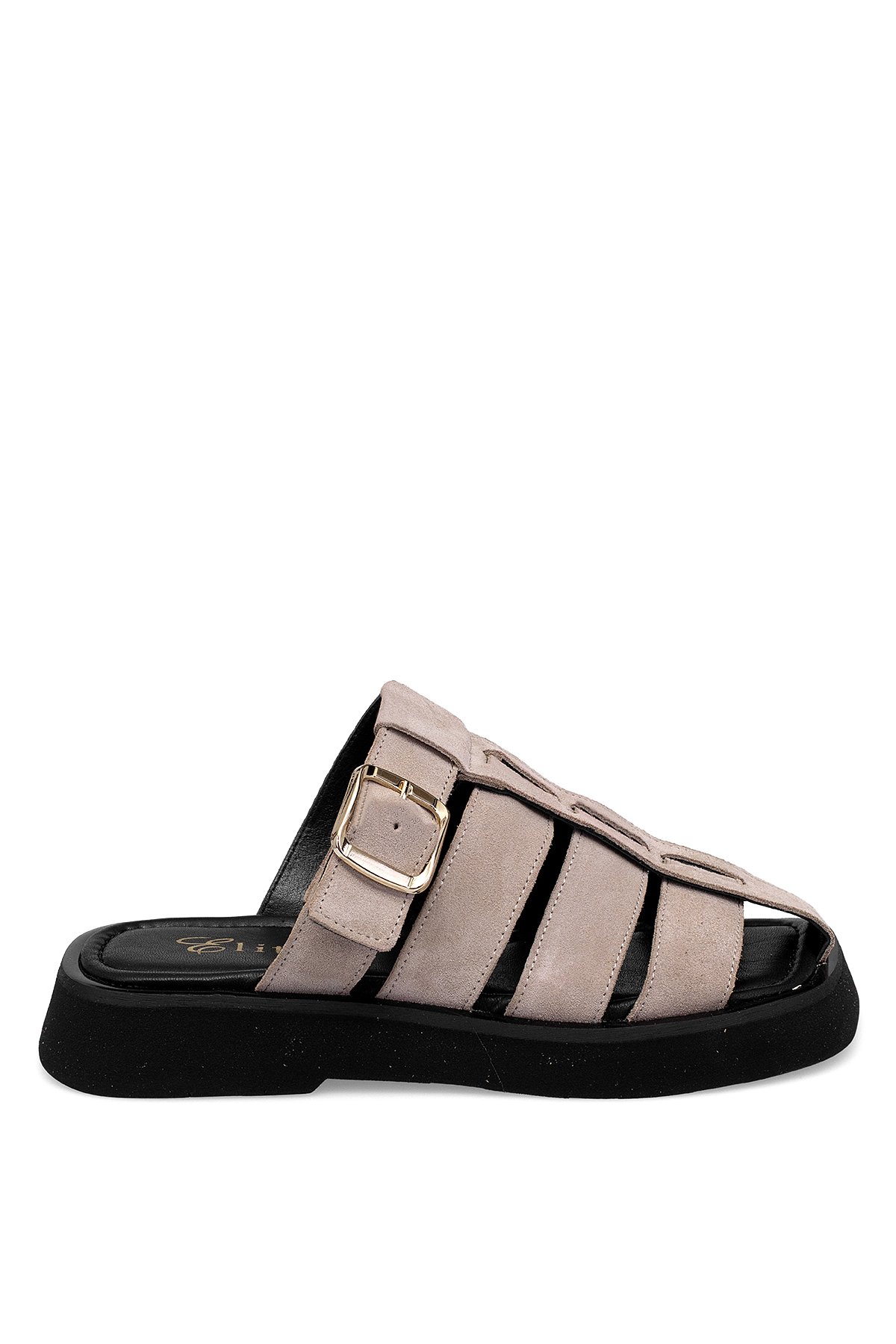 Elit Florencia Kadın Hakiki Süet Deri Ortopedik Düz Terlik Gri