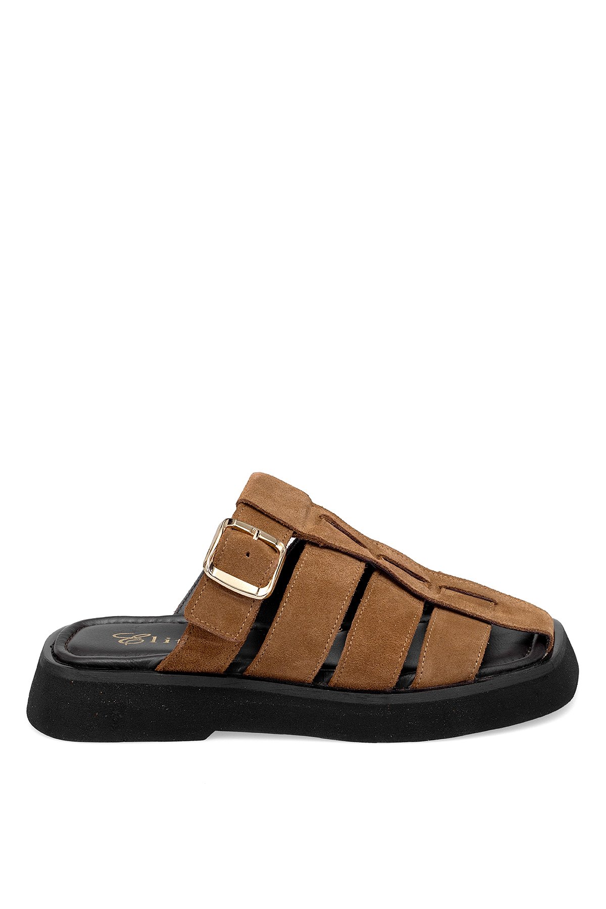 Elit Florencia Kadın Hakiki Süet Deri Ortopedik Düz Terlik Kahverengi