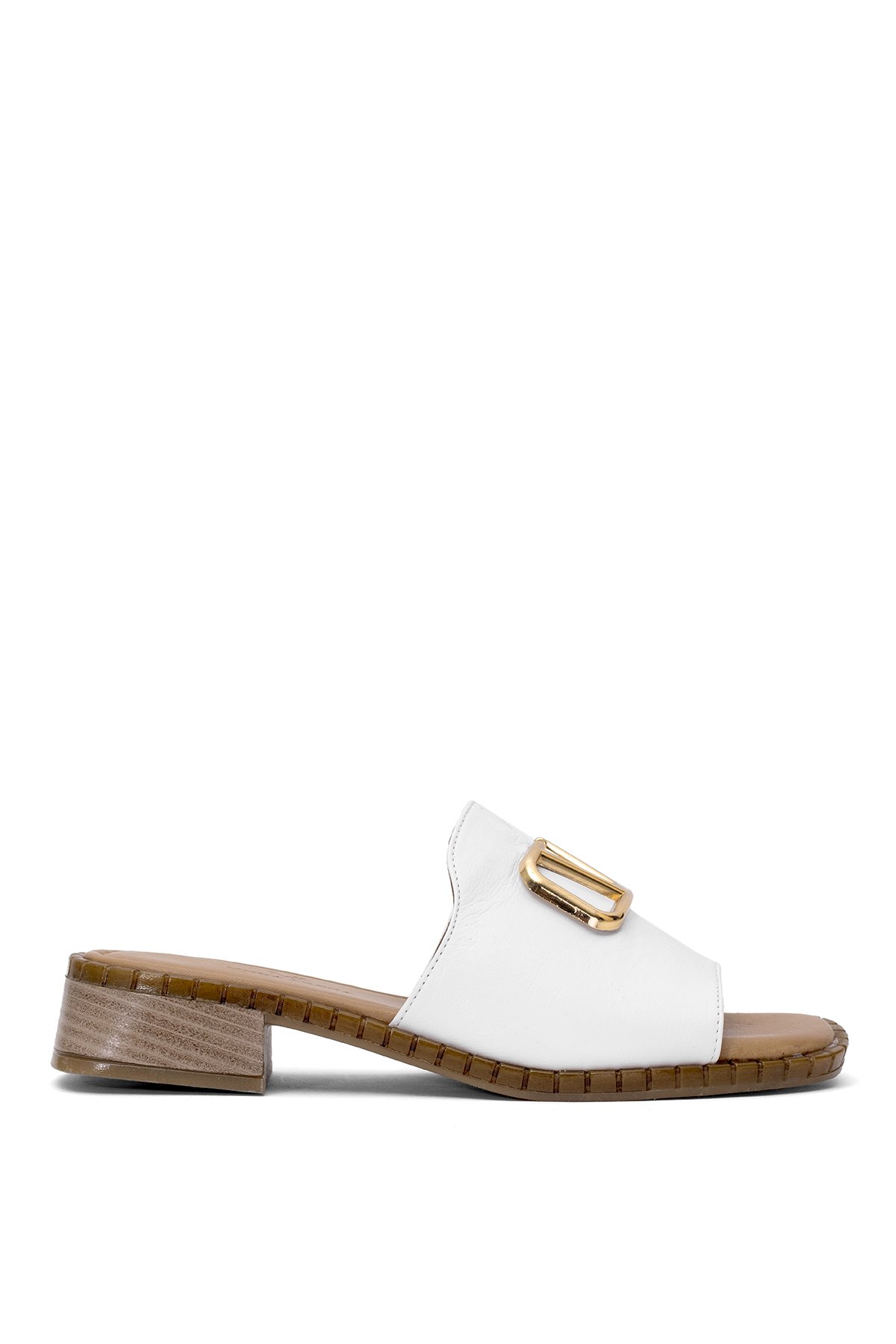 Elit Kira Kadın Hakiki Deri Düz Terlik Beyaz