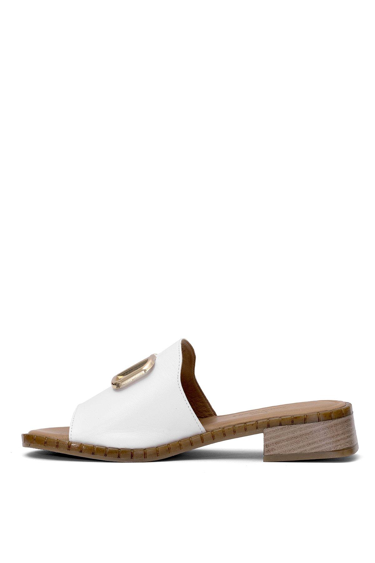 Elit Kira Kadın Hakiki Deri Düz Terlik Beyaz