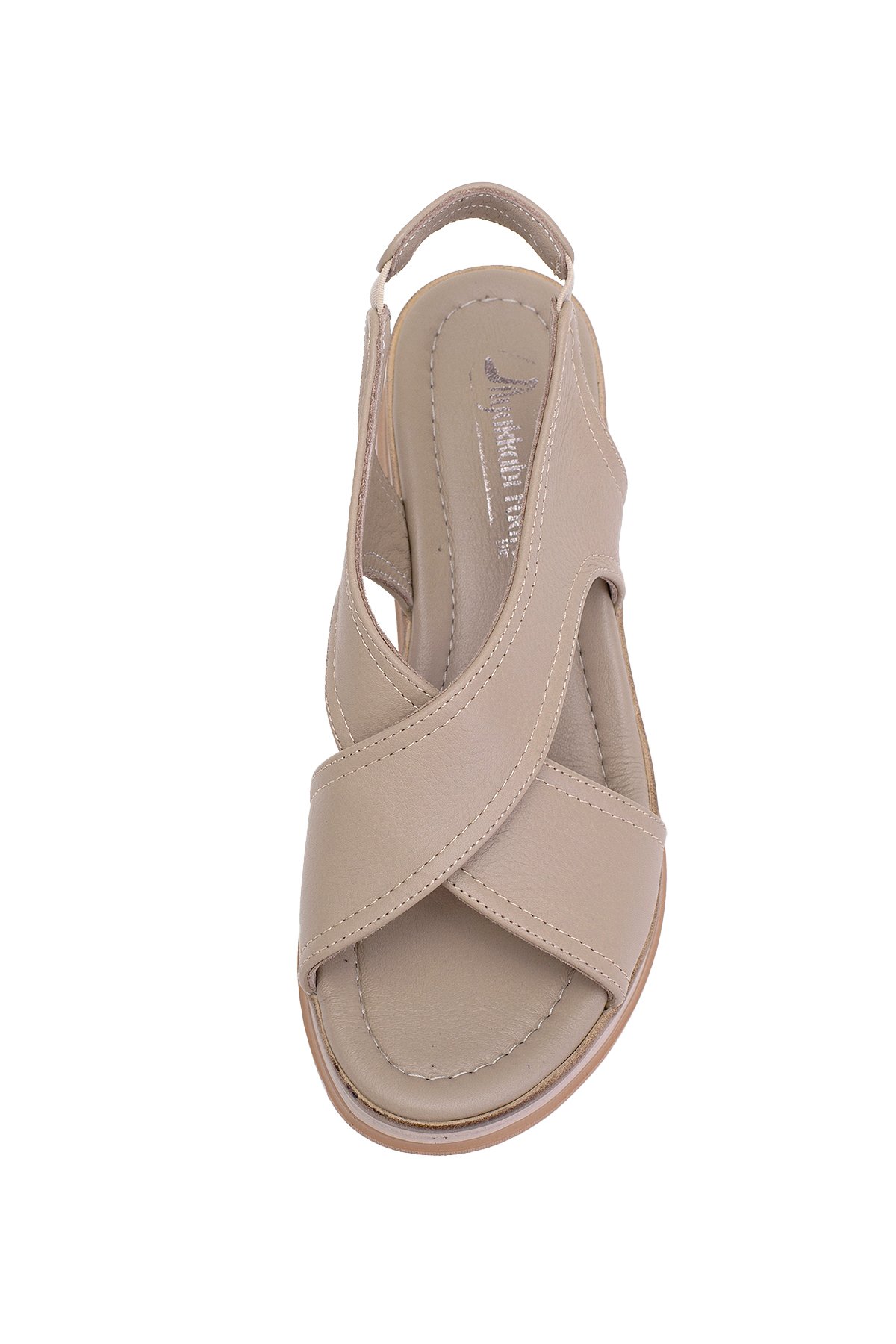 Elit Koc25-62 Kadın Hakiki Deri Dolgu Topuk Sandalet Bej