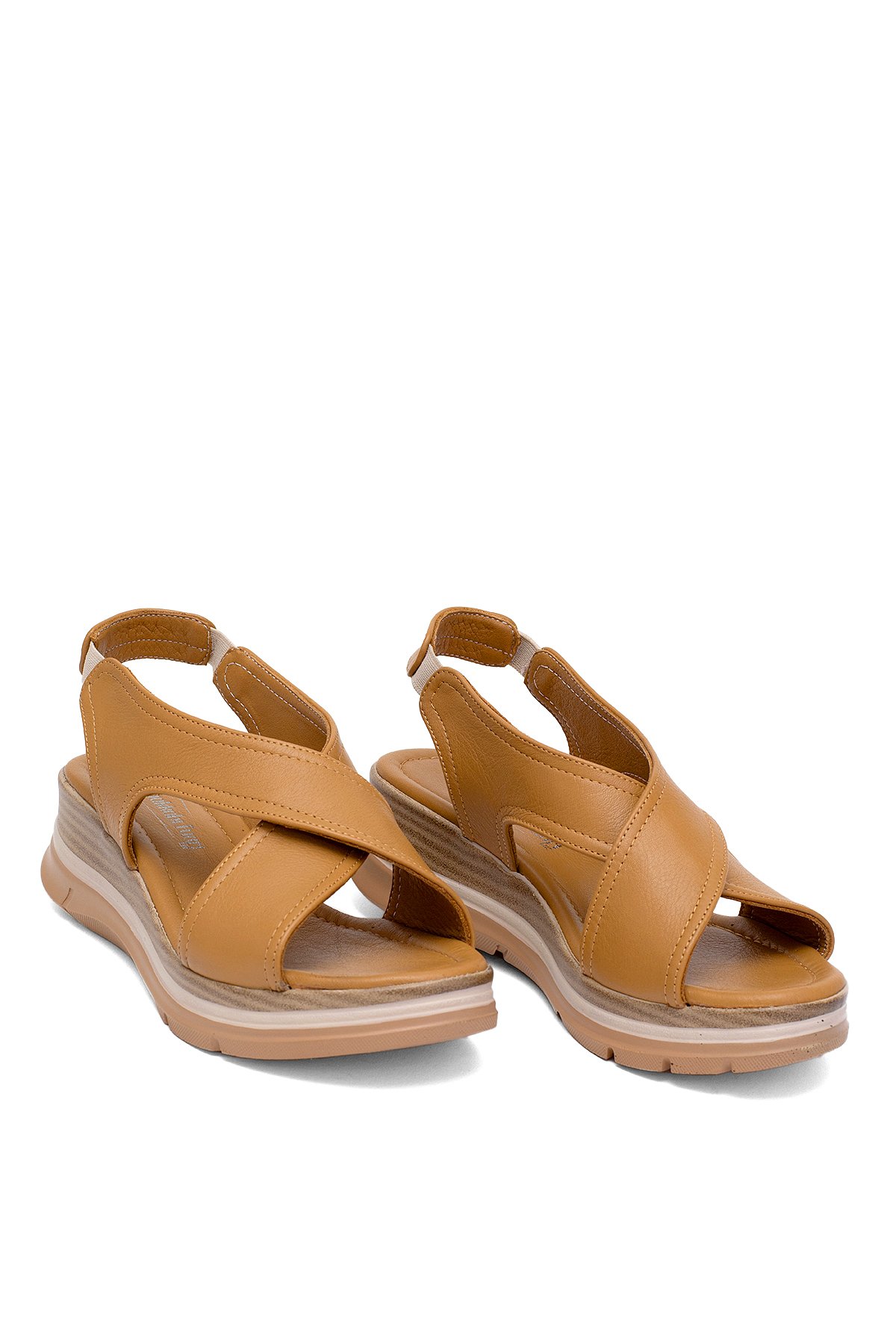 Elit Koc25-62 Kadın Hakiki Deri Dolgu Topuk Sandalet Taba