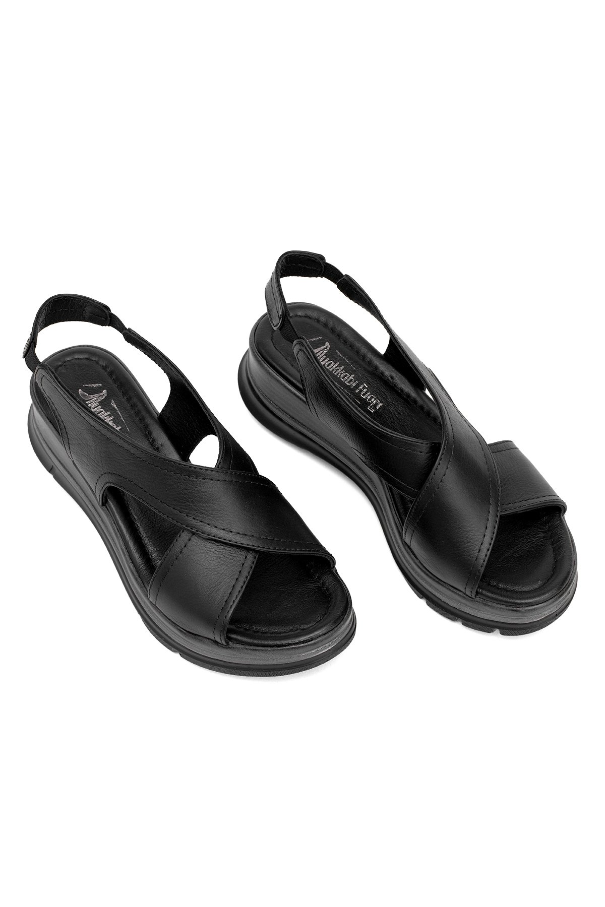 Elit Koc25-62 Kadın Hakiki Deri Dolgu Topuk Sandalet Siyah