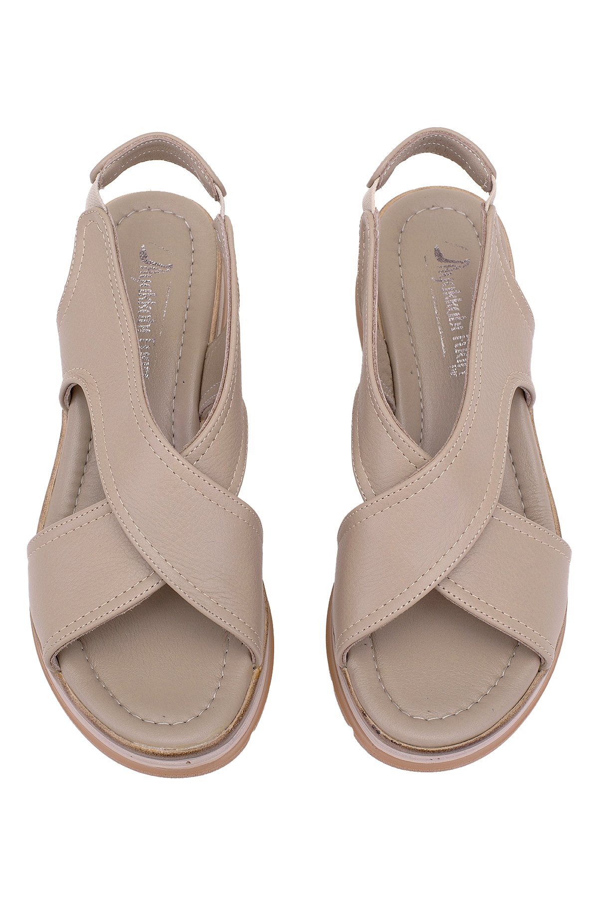 Elit Koc25-62 Kadın Hakiki Deri Dolgu Topuk Sandalet Bej