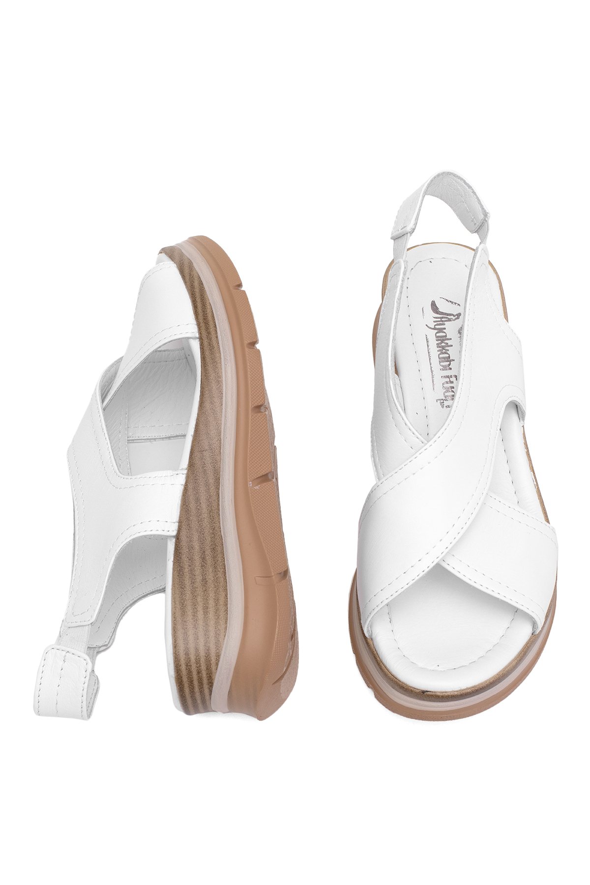 Elit Koc25-62 Kadın Hakiki Deri Dolgu Topuk Sandalet Beyaz