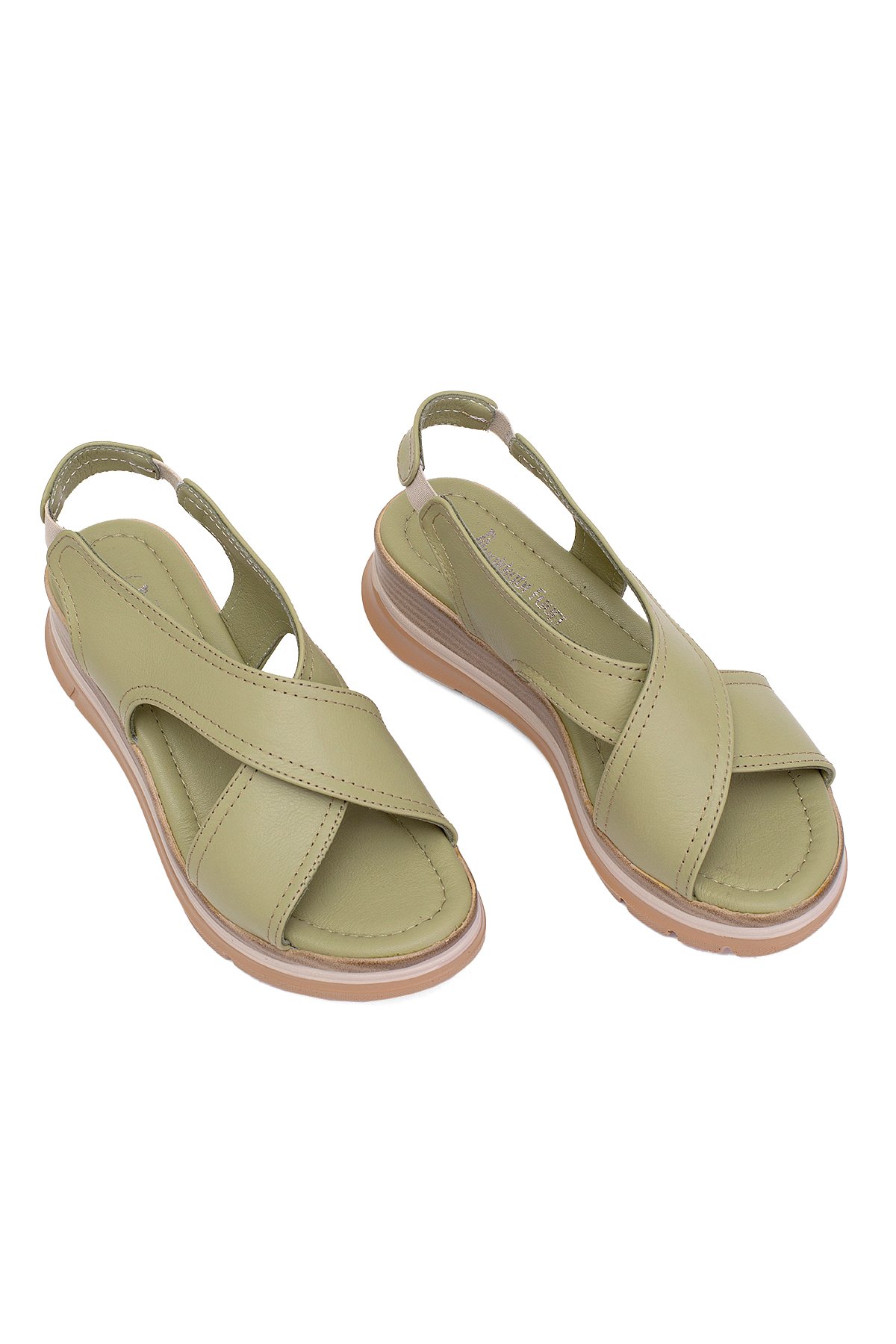 Elit Koc25-62 Kadın Hakiki Deri Dolgu Topuk Sandalet Yeşil