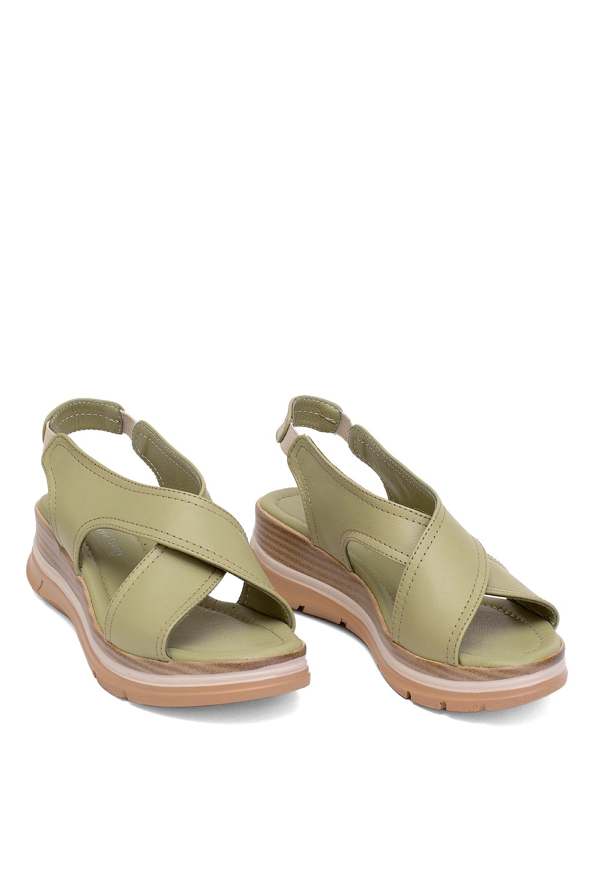 Elit Koc25-62 Kadın Hakiki Deri Dolgu Topuk Sandalet Yeşil