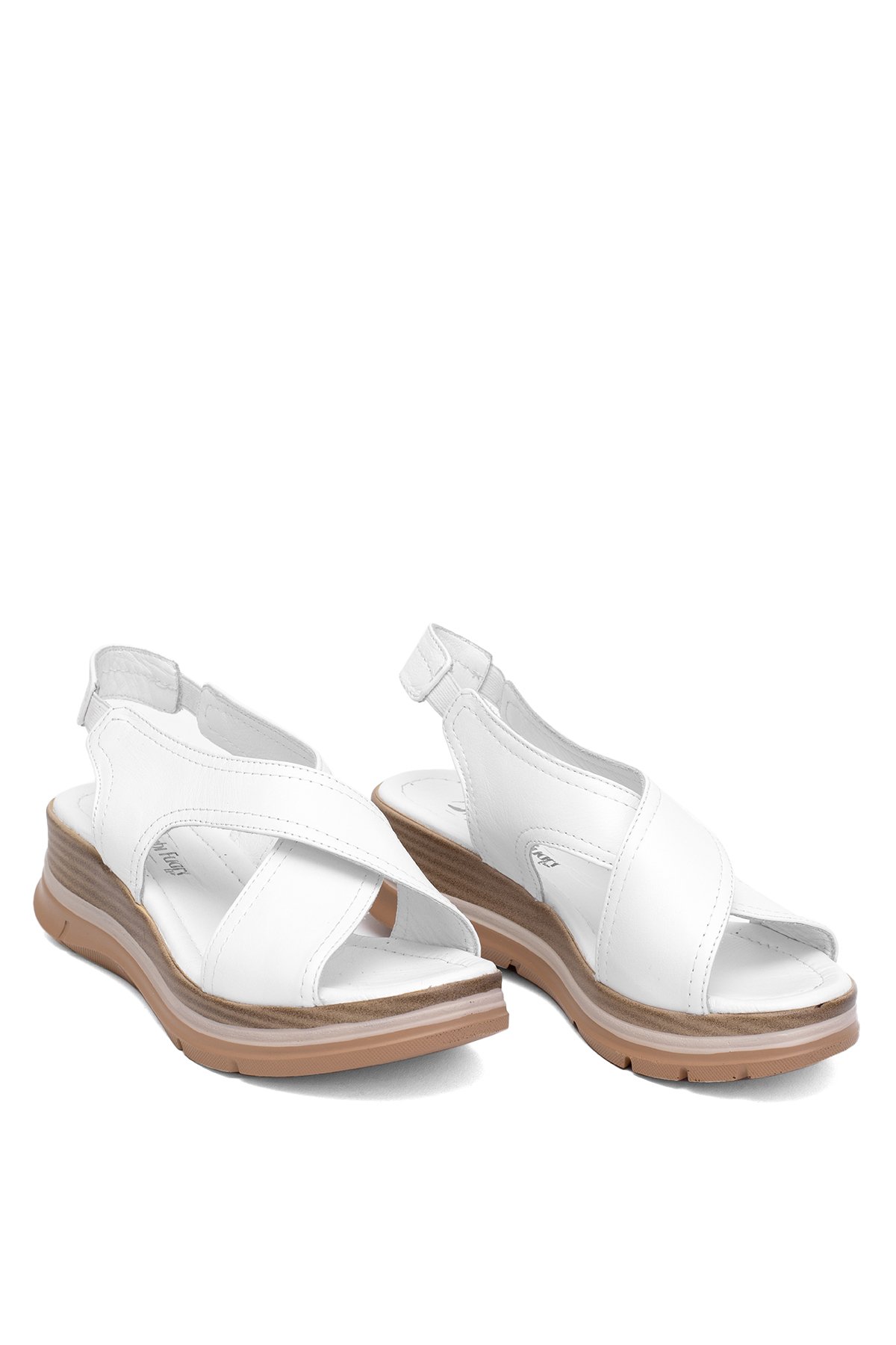 Elit Koc25-62 Kadın Hakiki Deri Dolgu Topuk Sandalet Beyaz