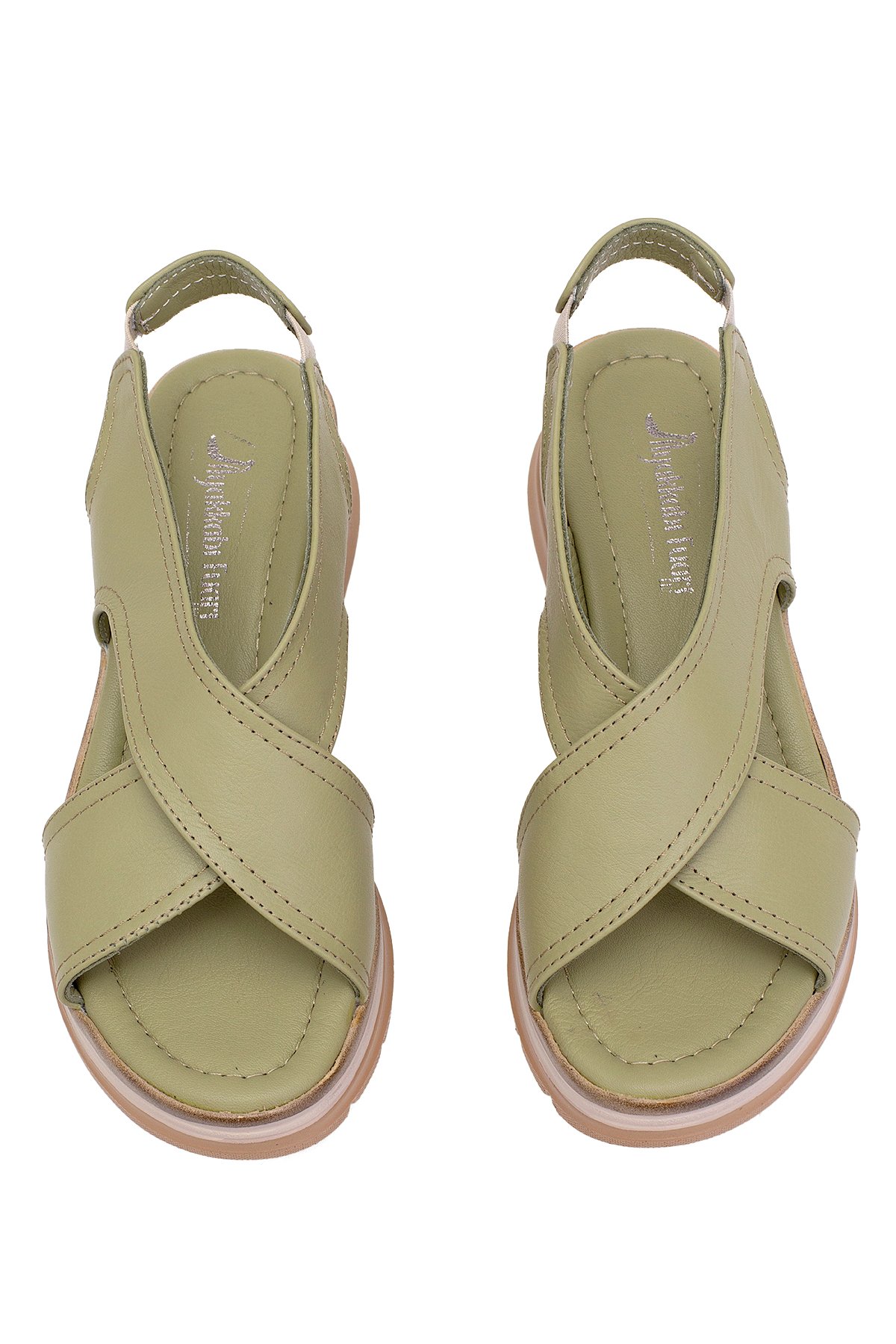 Elit Koc25-62 Kadın Hakiki Deri Dolgu Topuk Sandalet Yeşil