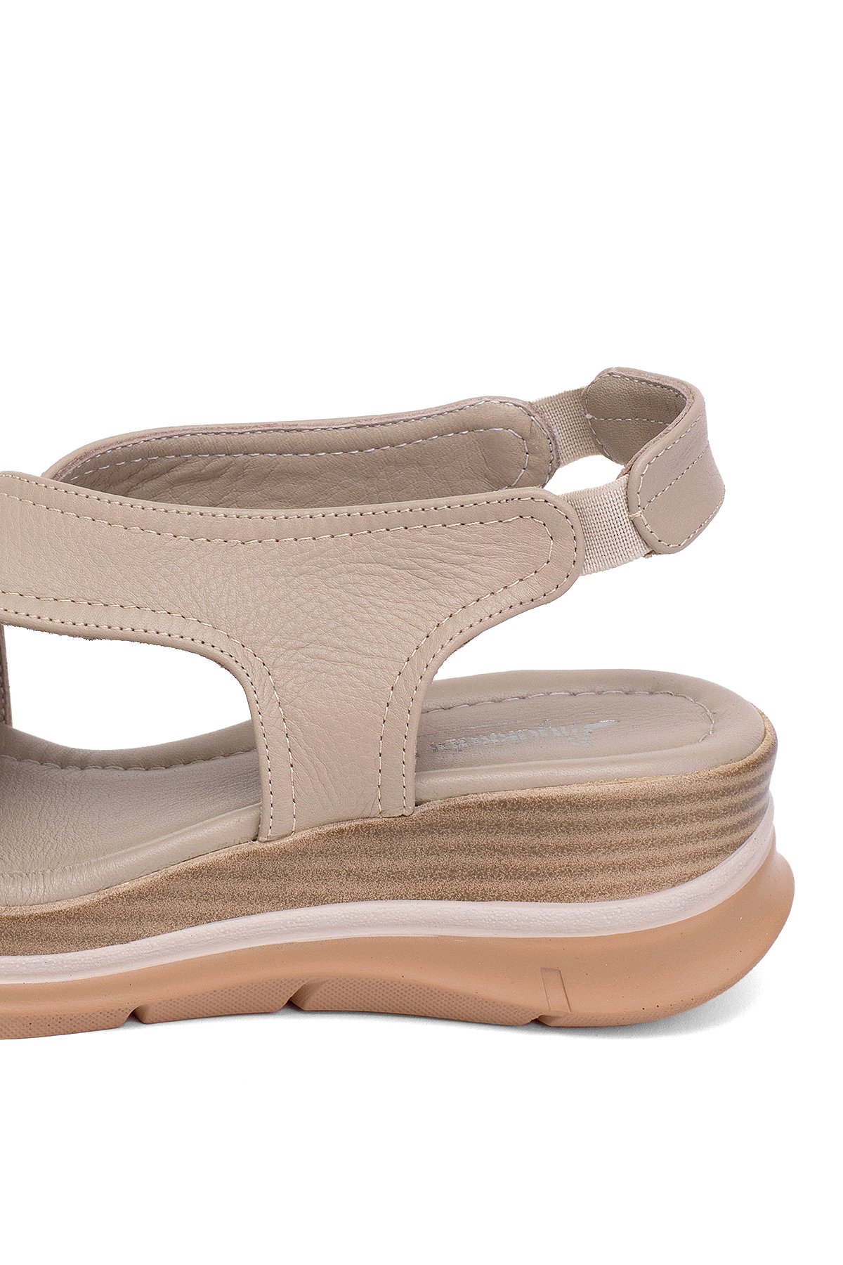 Elit Koc25-62 Kadın Hakiki Deri Dolgu Topuk Sandalet Bej