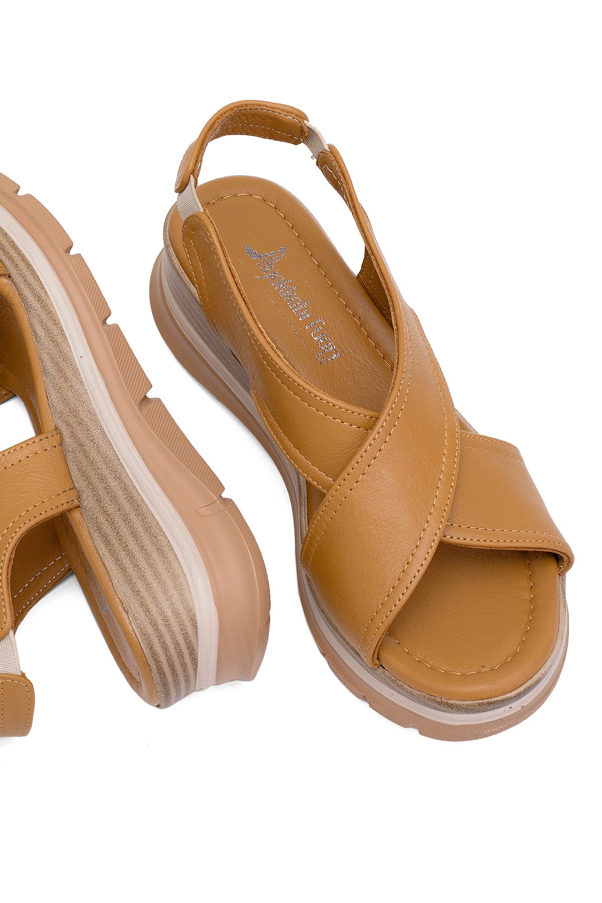 Elit Koc25-62 Kadın Hakiki Deri Dolgu Topuk Sandalet Taba