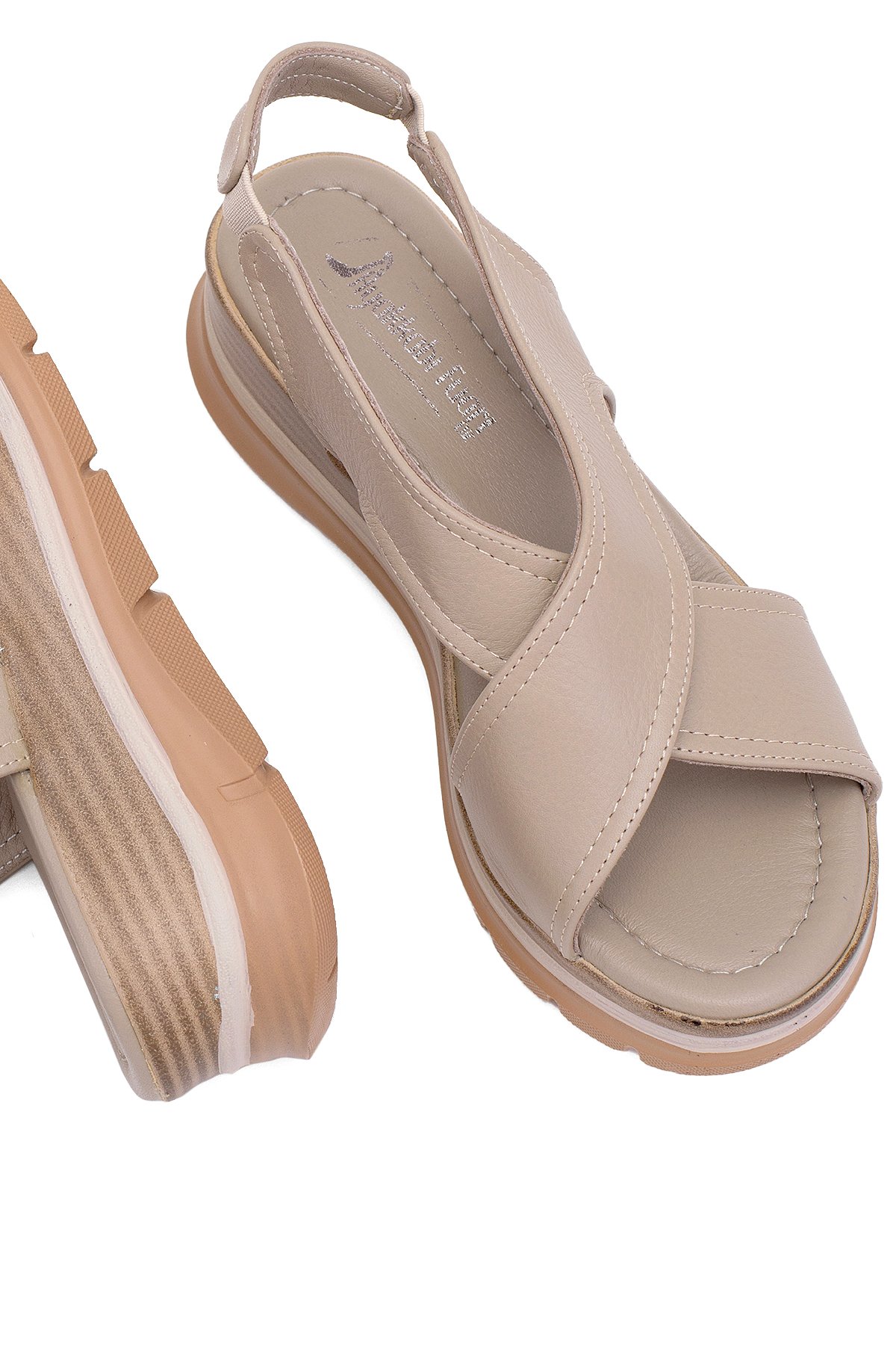 Elit Koc25-62 Kadın Hakiki Deri Dolgu Topuk Sandalet Bej