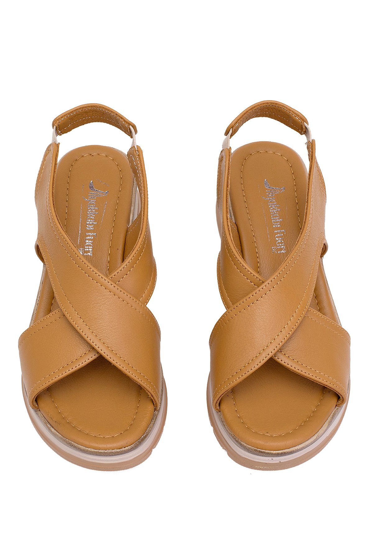 Elit Koc25-62 Kadın Hakiki Deri Dolgu Topuk Sandalet Taba