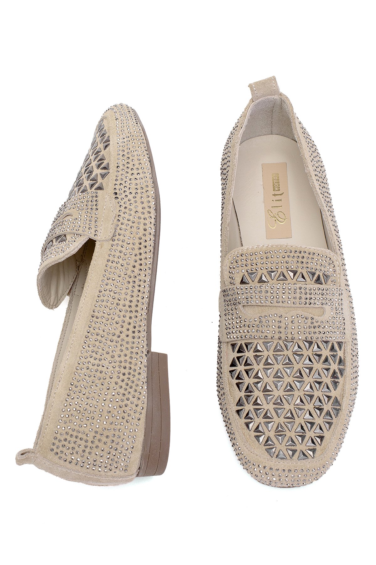 Elit Liora Kadın Hakiki Deri Troklu Babet Bej