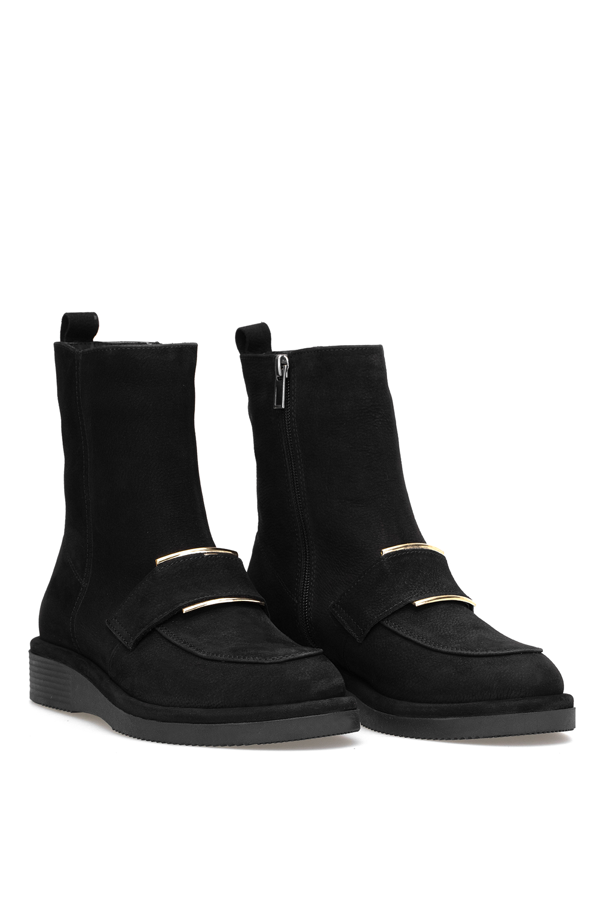 Elit Lorivane Kadın Hakiki Nubuk Deri Düz Bot Siyah