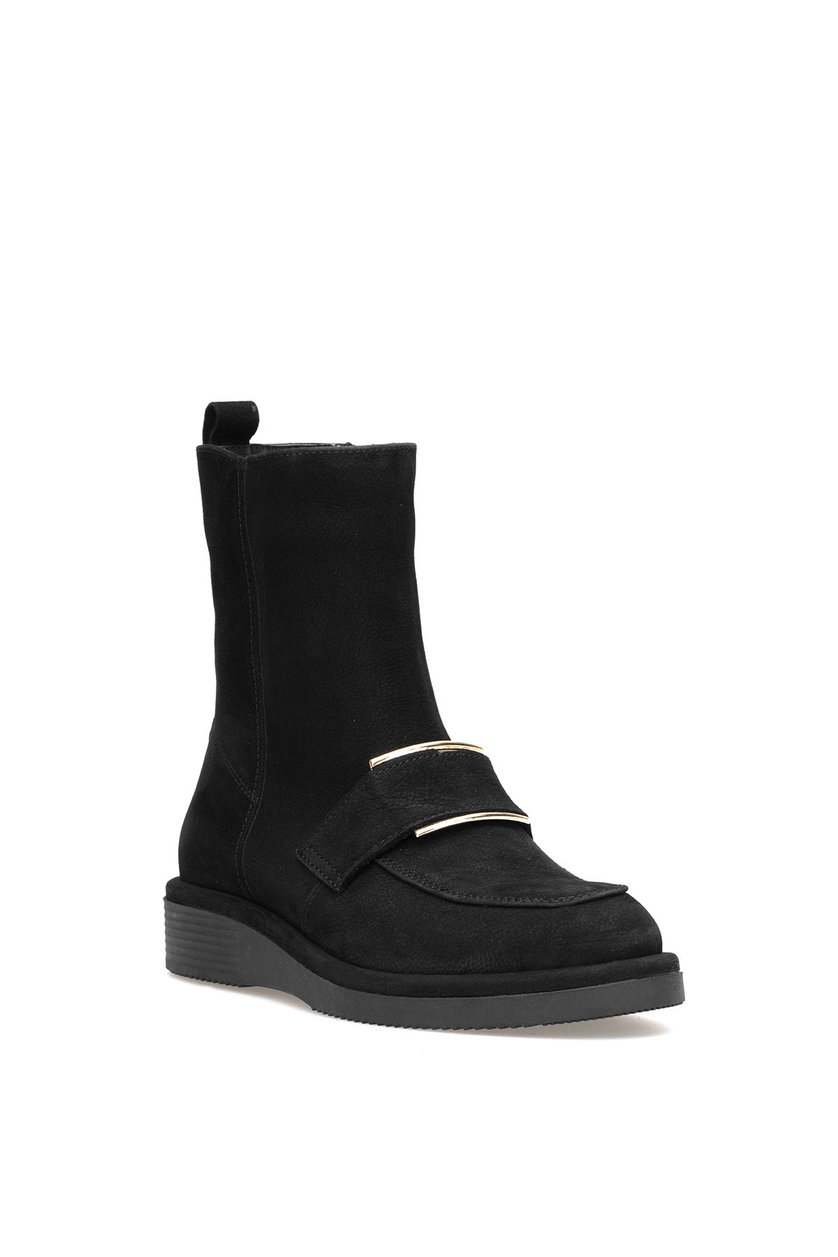 Elit Lorivane Kadın Hakiki Nubuk Deri Düz Bot Siyah