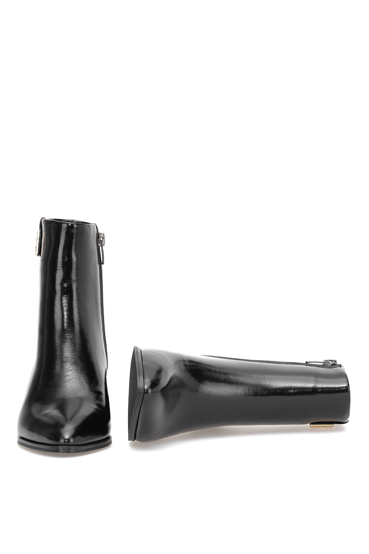 Elit Marivonne Kadın Hakiki Rugan Deri Topuklu Bot Siyah