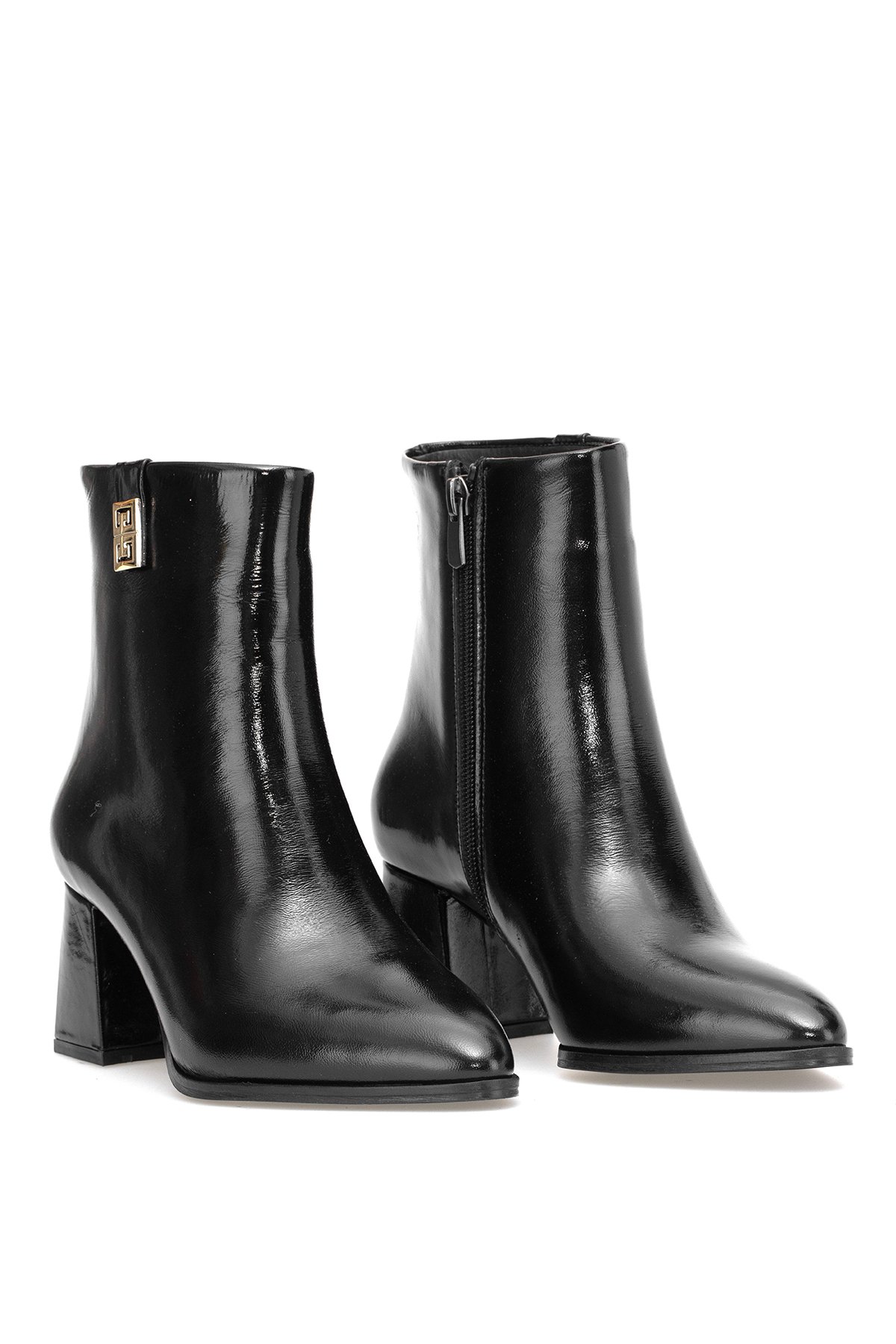 Elit Marivonne Kadın Hakiki Rugan Deri Topuklu Bot Siyah