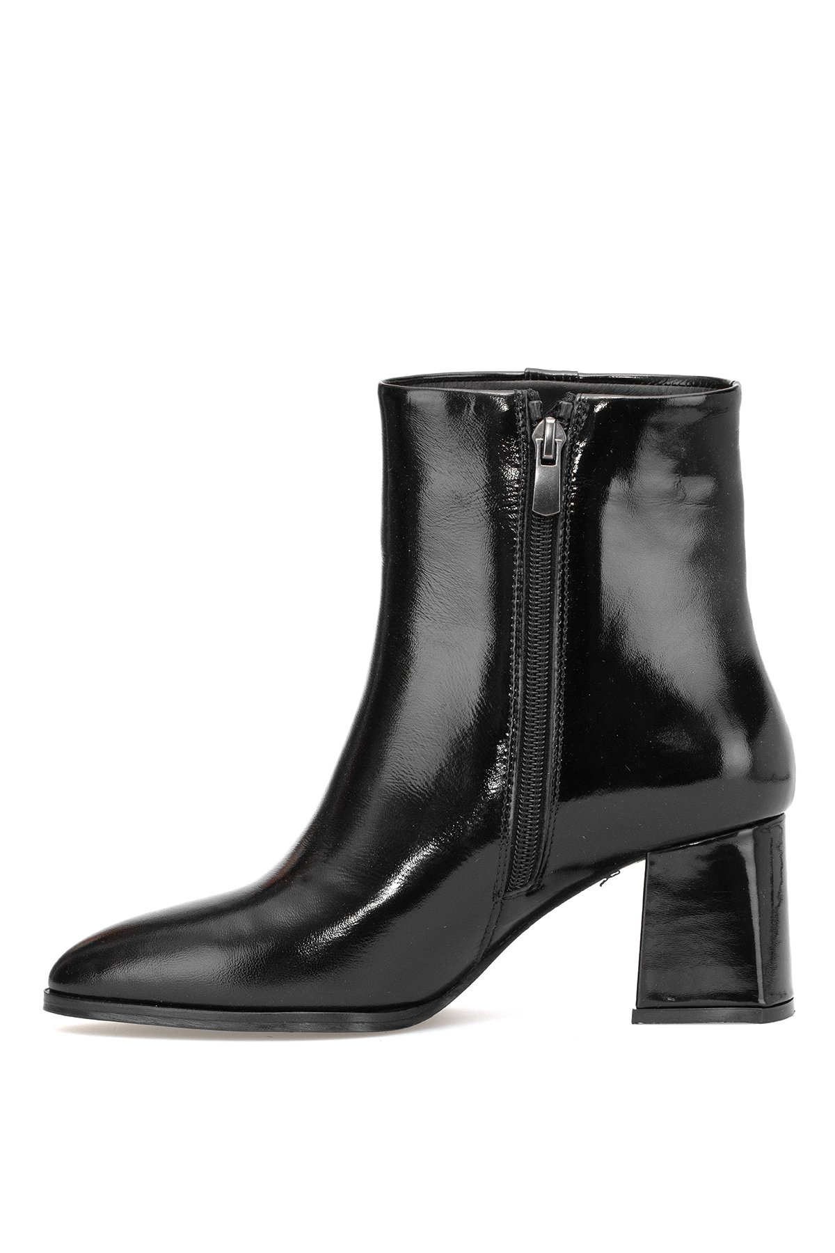 Elit Marivonne Kadın Hakiki Rugan Deri Topuklu Bot Siyah