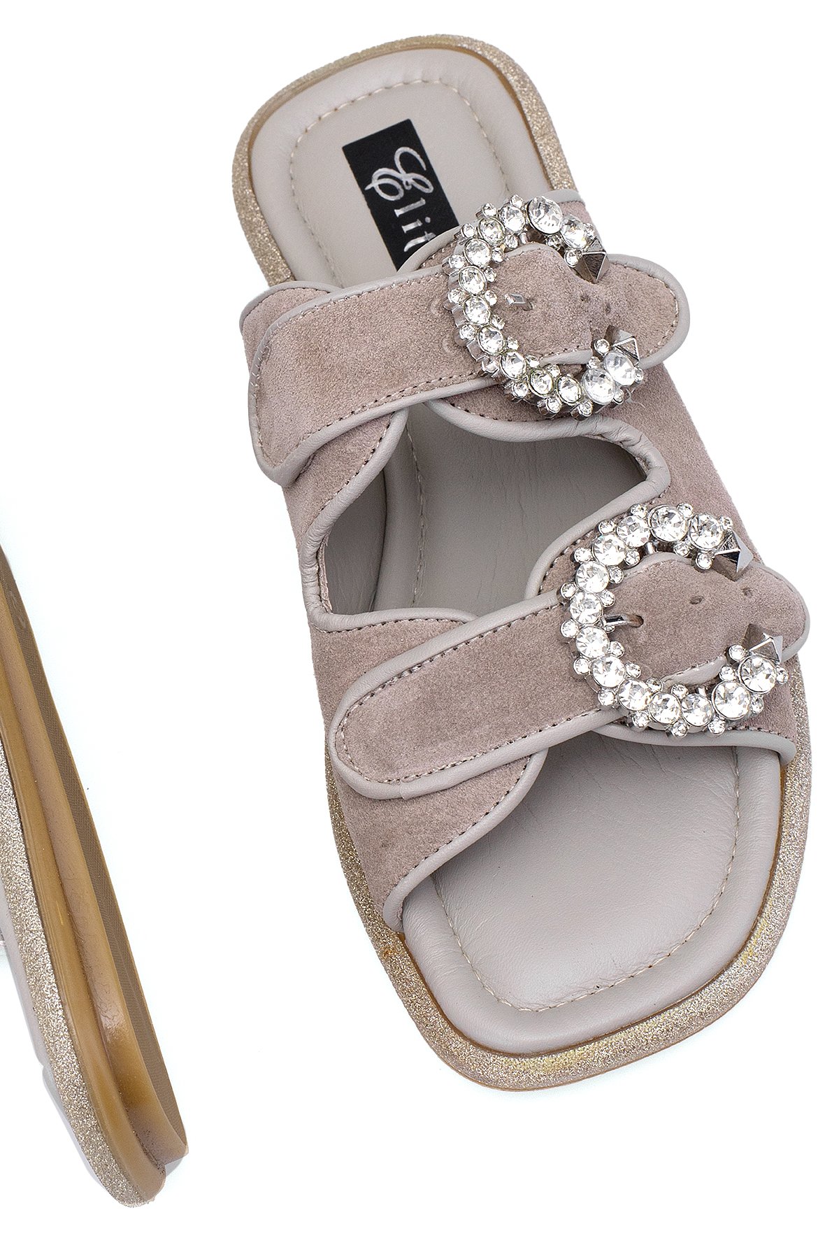 Elit Meliora Kadın Hakiki Deri Düz Terlik Vizon