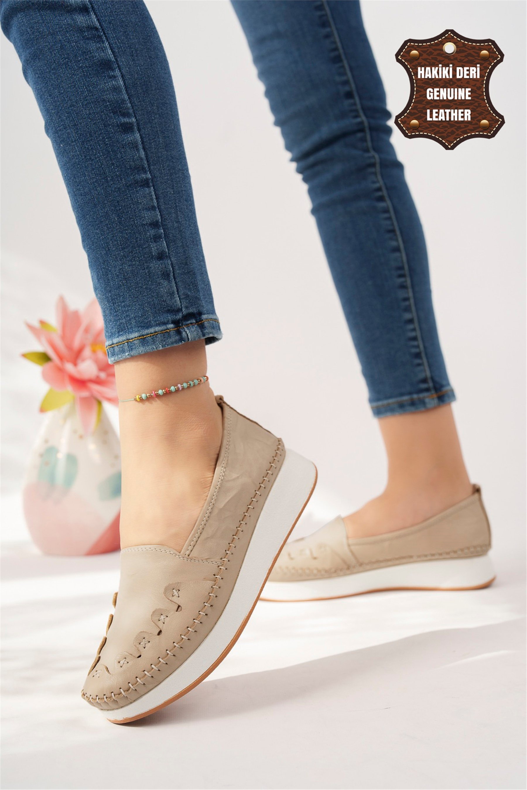 Elit Mn84C Kadın Hakiki Deri Espadril Bej