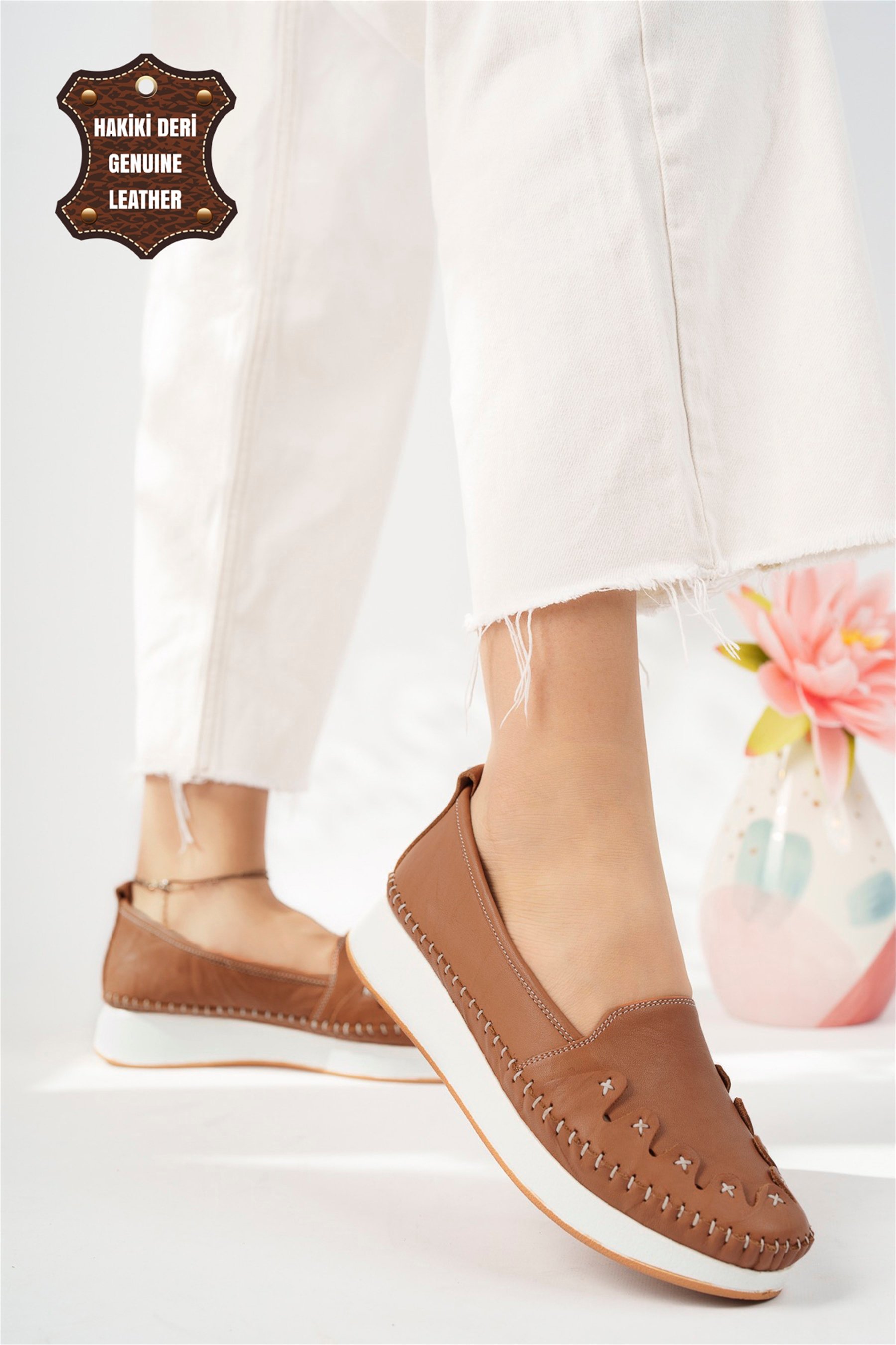 Elit Mn84C Kadın Hakiki Deri Espadril Taba