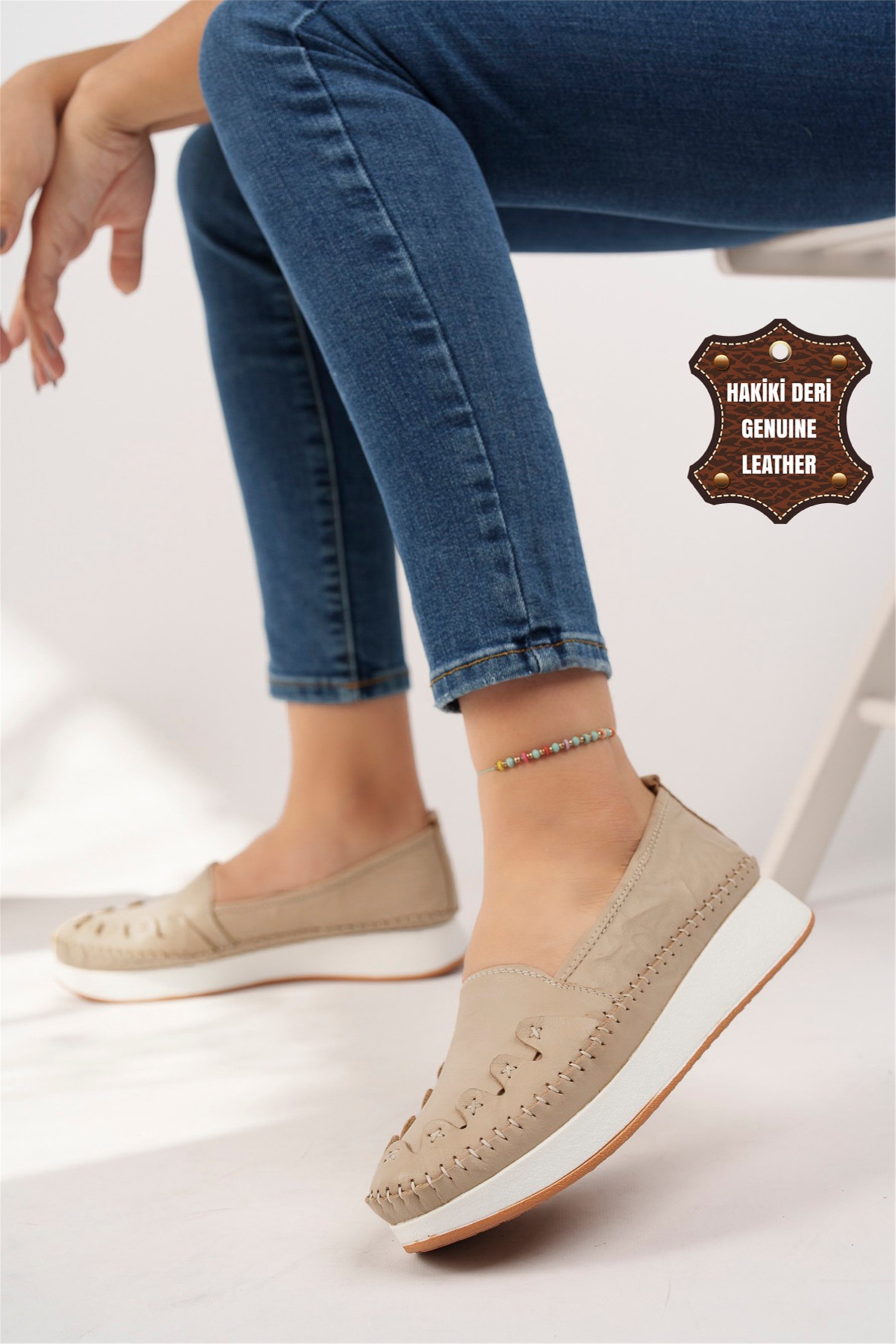 Elit Mn84C Kadın Hakiki Deri Espadril Bej